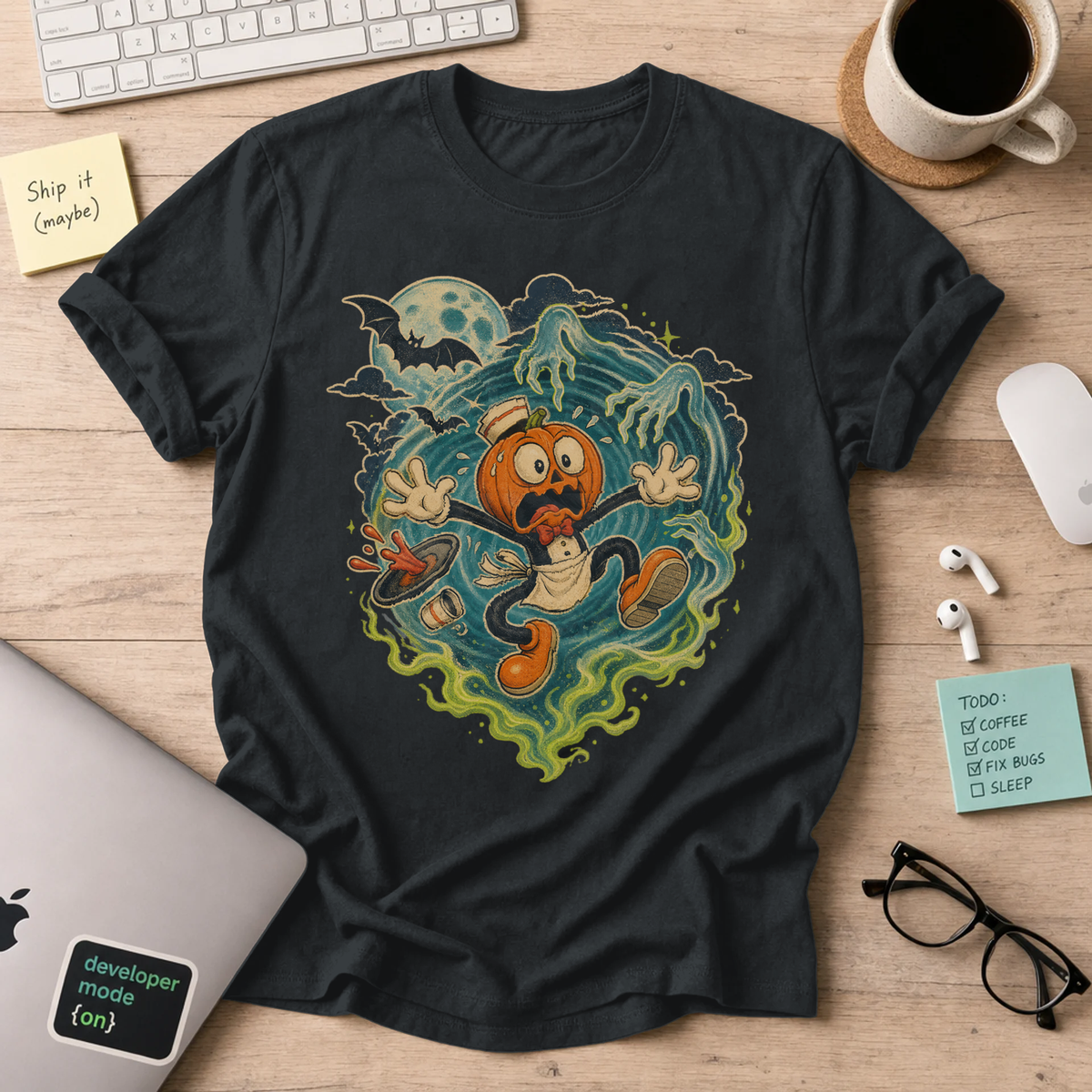 Pumpkin Panic Halloween Shirt — Black