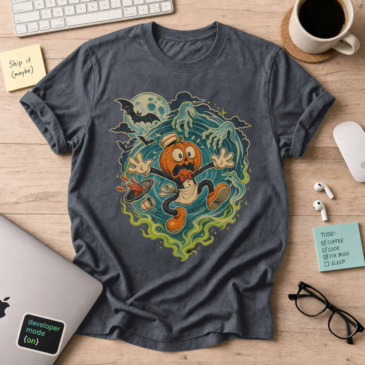 Pumpkin Panic Halloween Shirt — Dark Heather