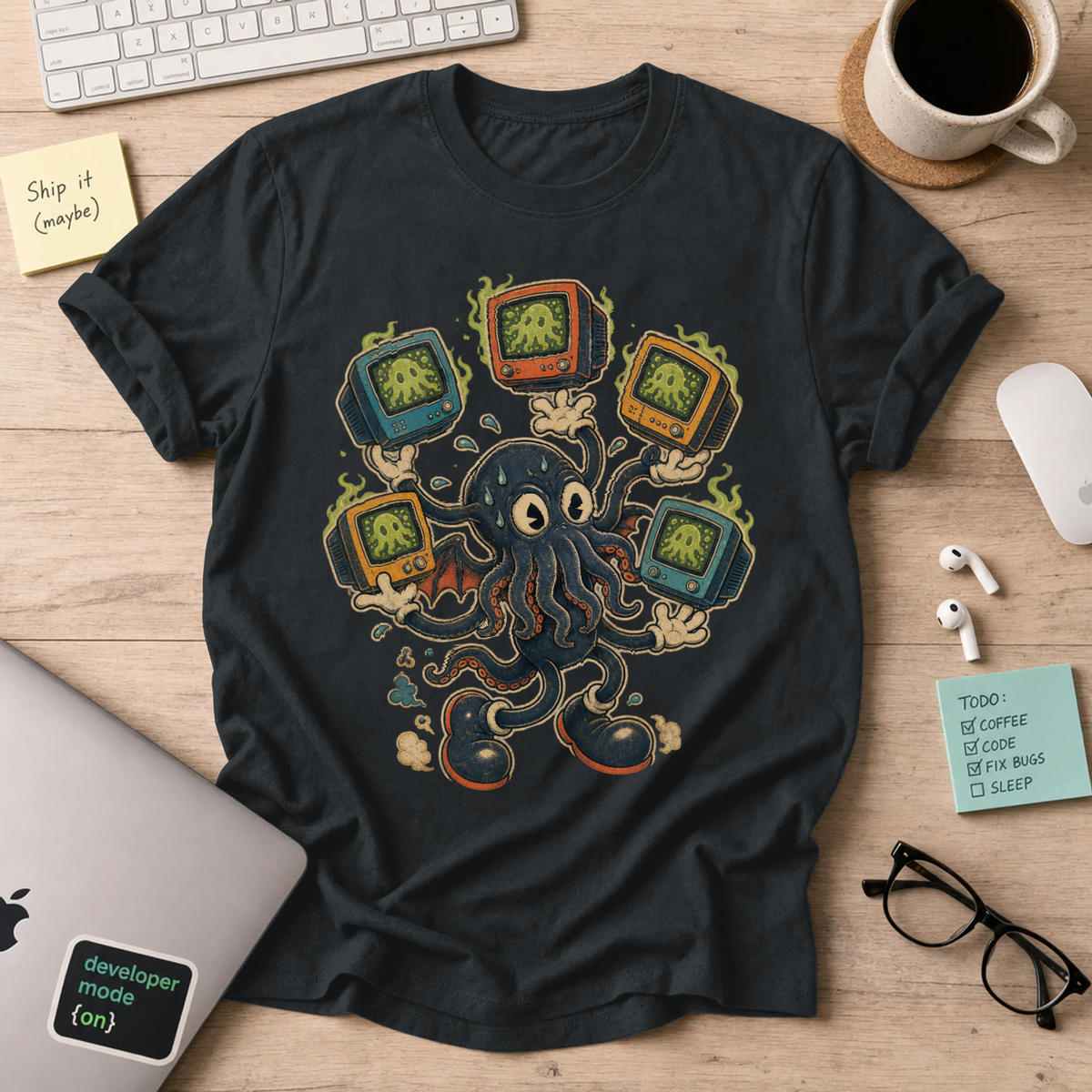 Octopus TV Monster Shirt — Black