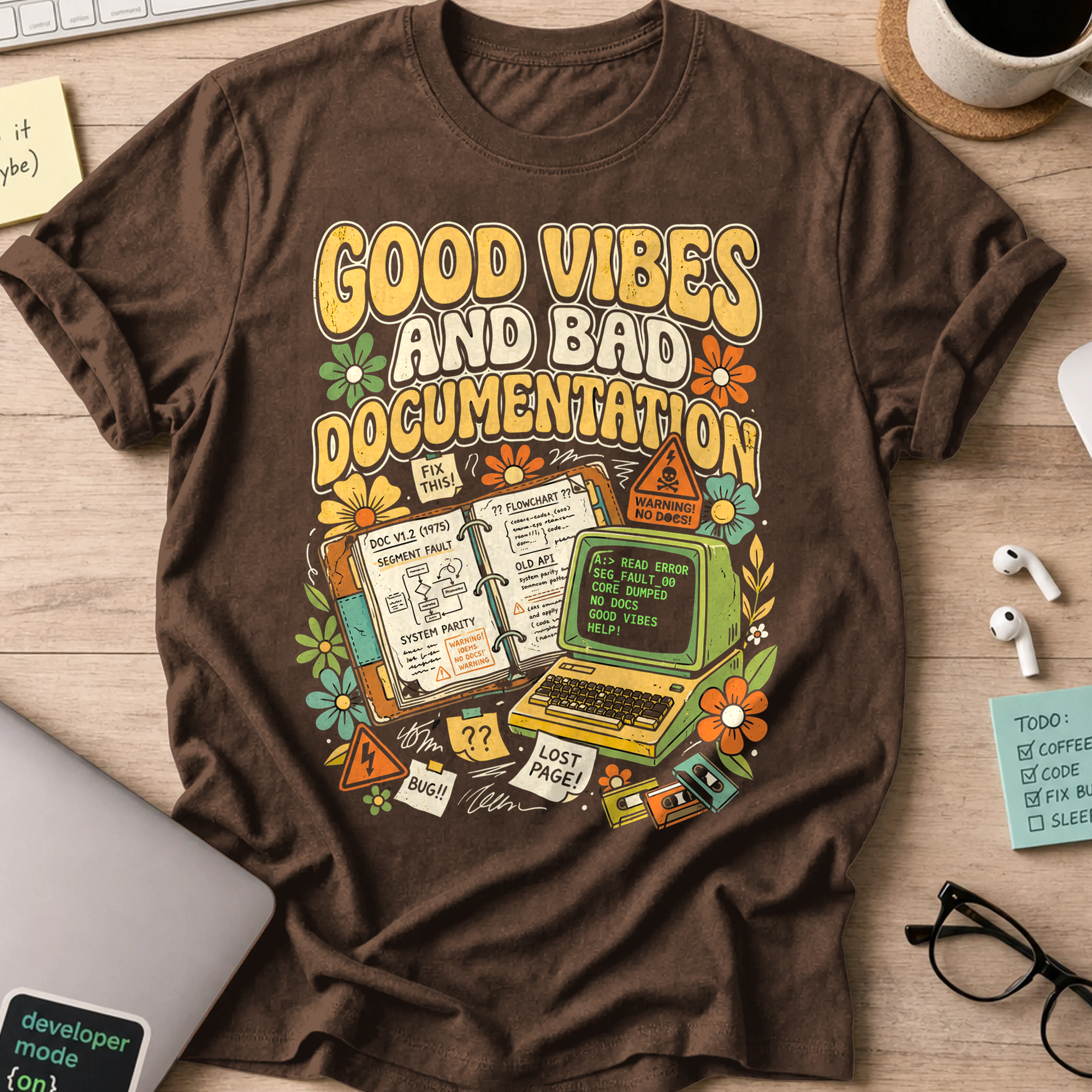 Good Vibes And Bad Documentation Shirt — Dark Chocolate