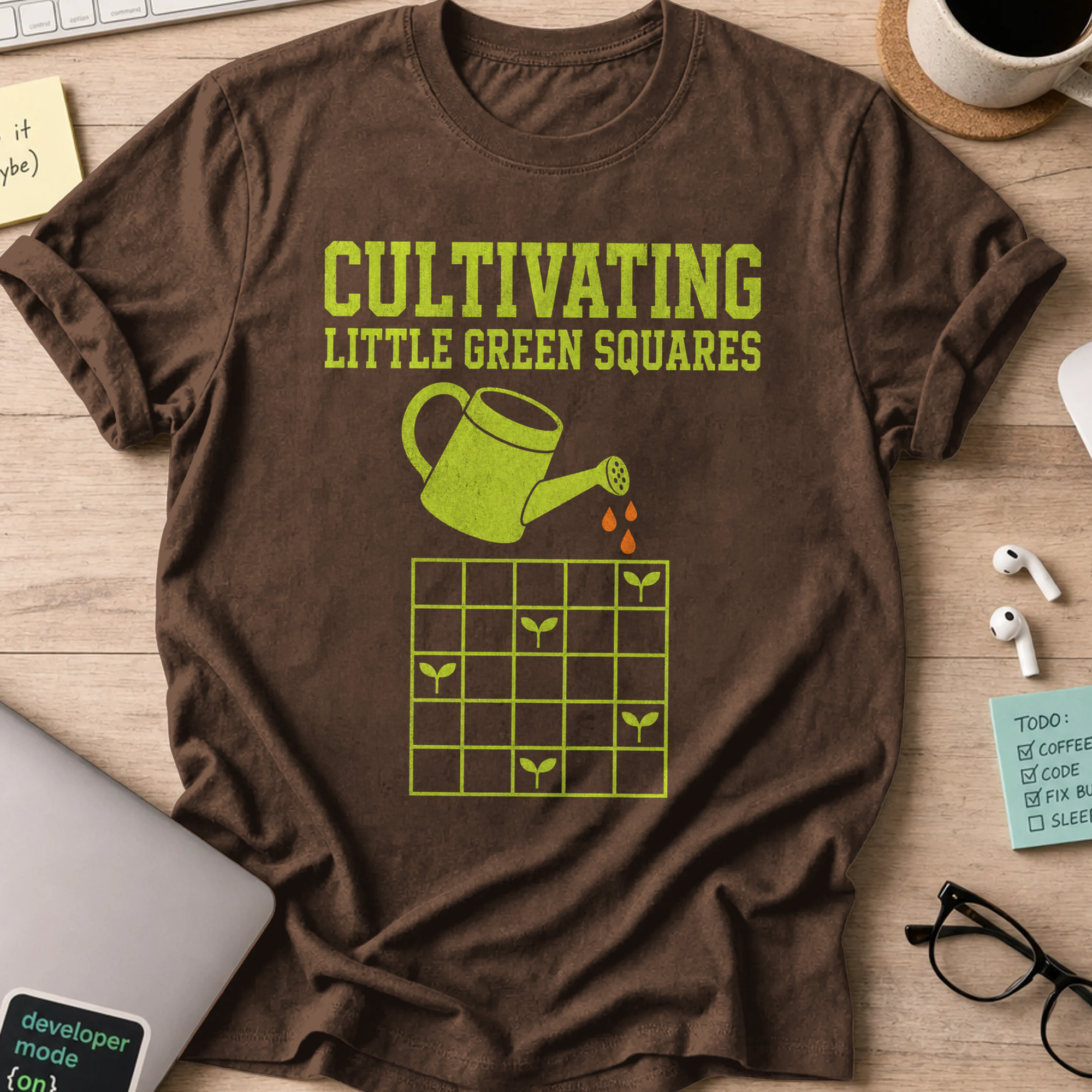 Cultivating Green Squares Shirt — Dark Chocolate