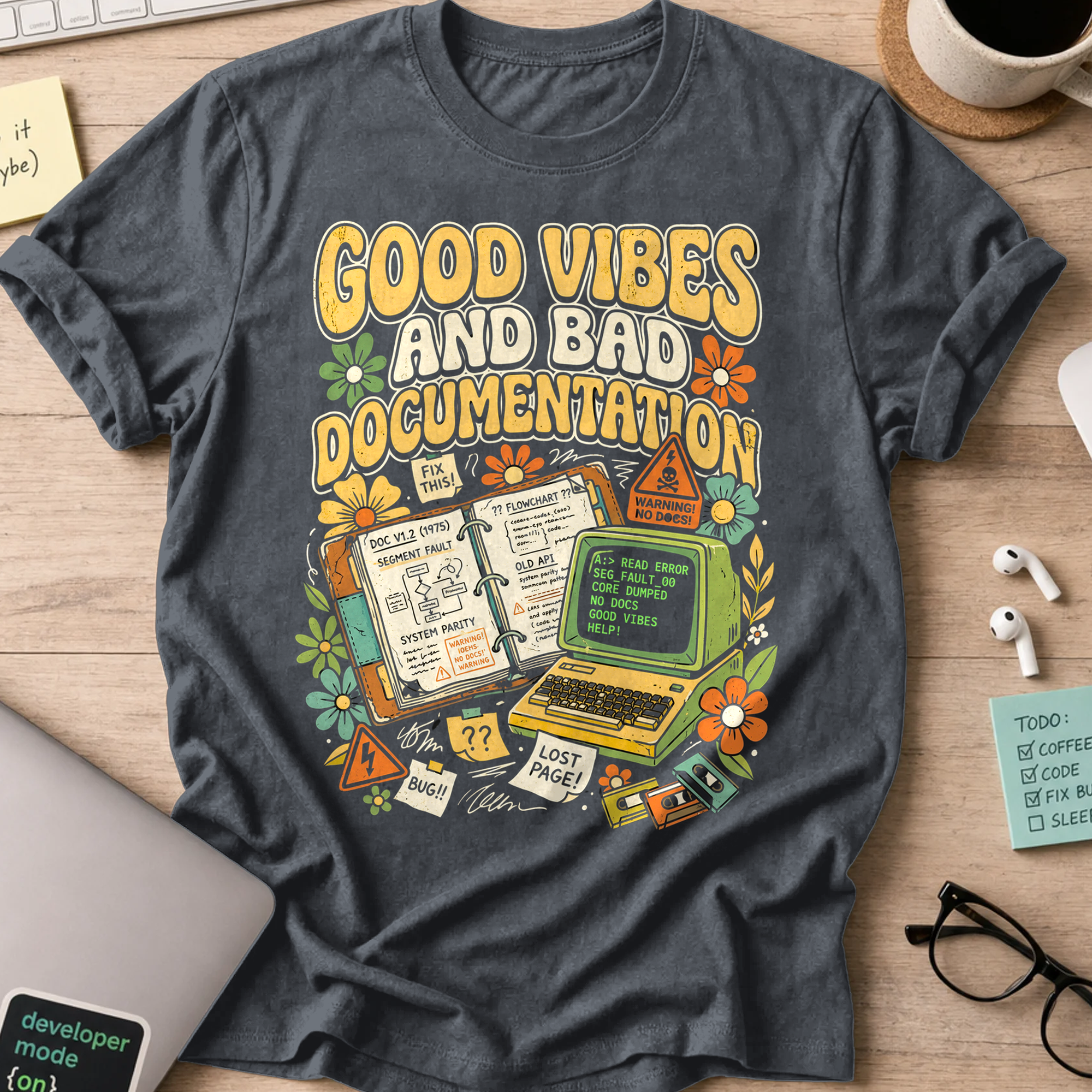 Good Vibes And Bad Documentation Shirt — Dark Heather
