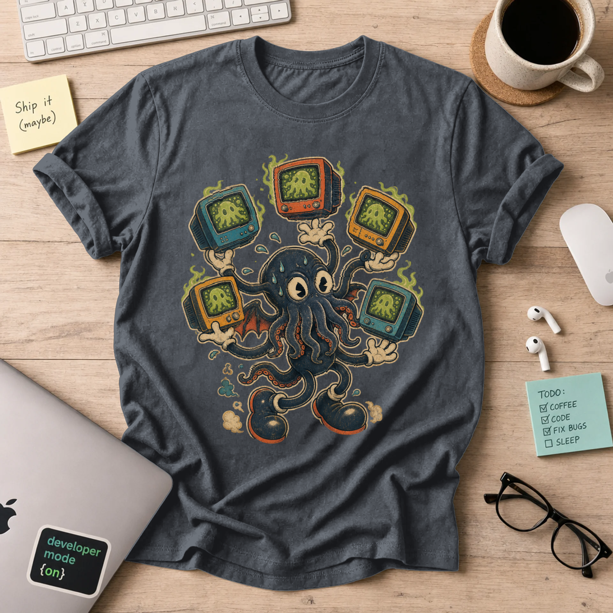 Octopus TV Monster Shirt — Dark Heather