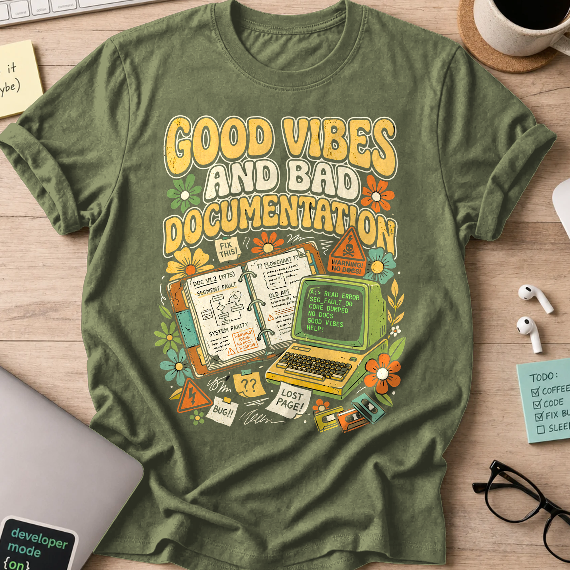 Good Vibes And Bad Documentation Shirt — Military Green