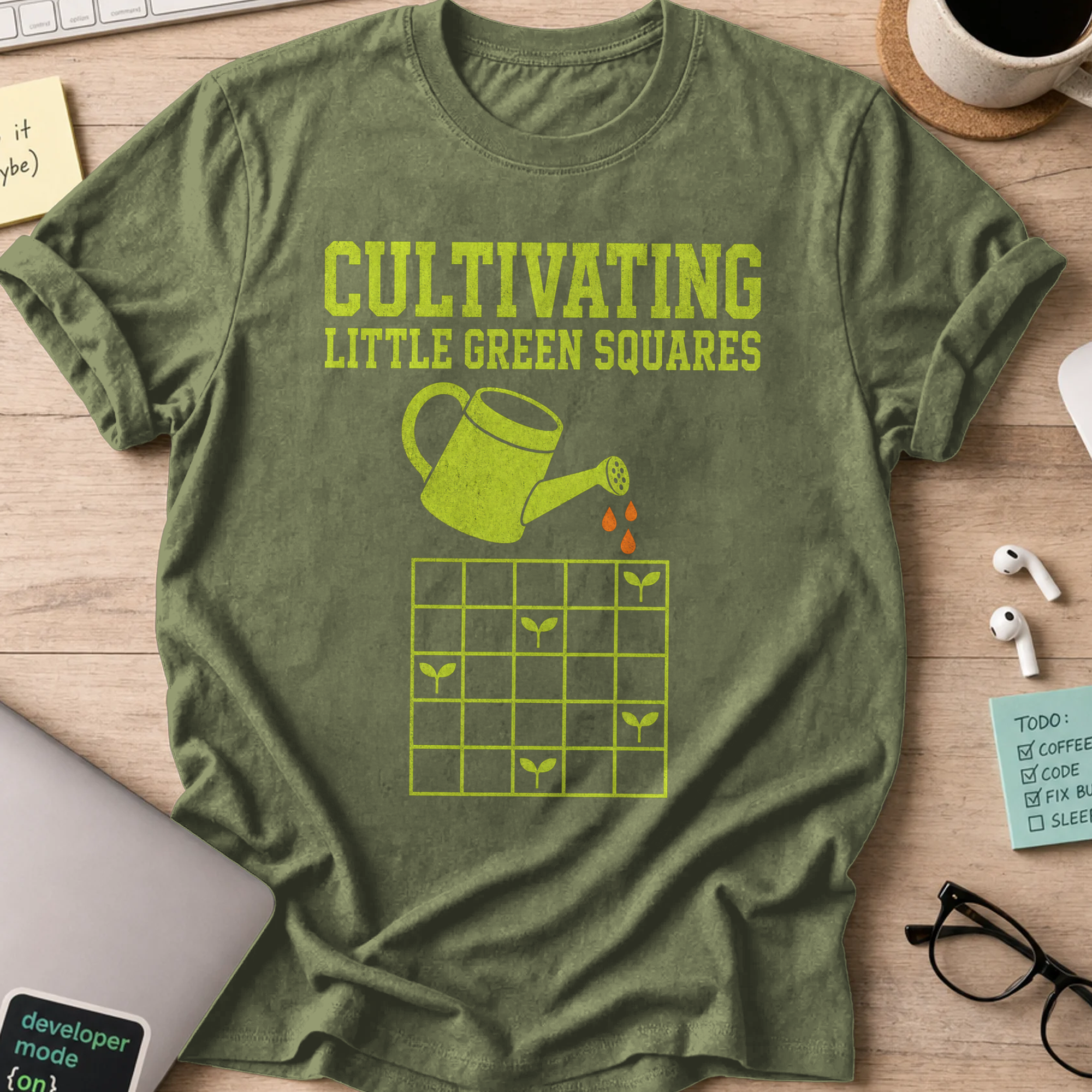 Cultivating Green Squares Shirt — Military Green
