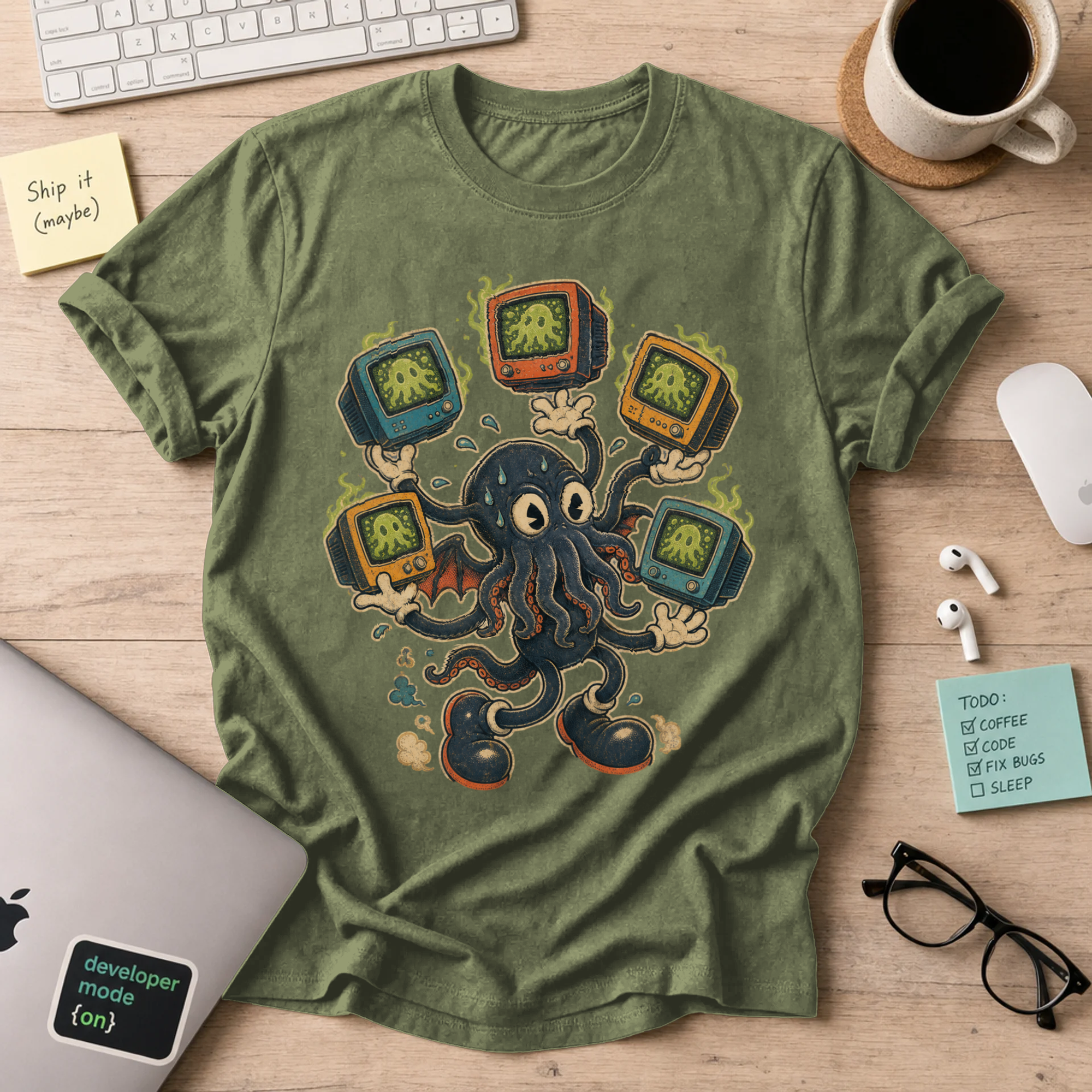 Octopus TV Monster Shirt — Military Green