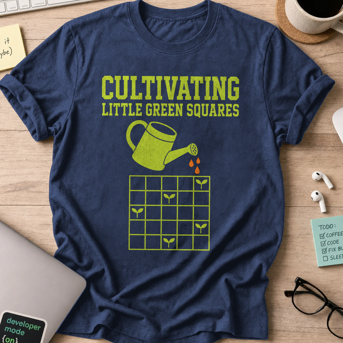 Cultivating Green Squares Shirt — Navy