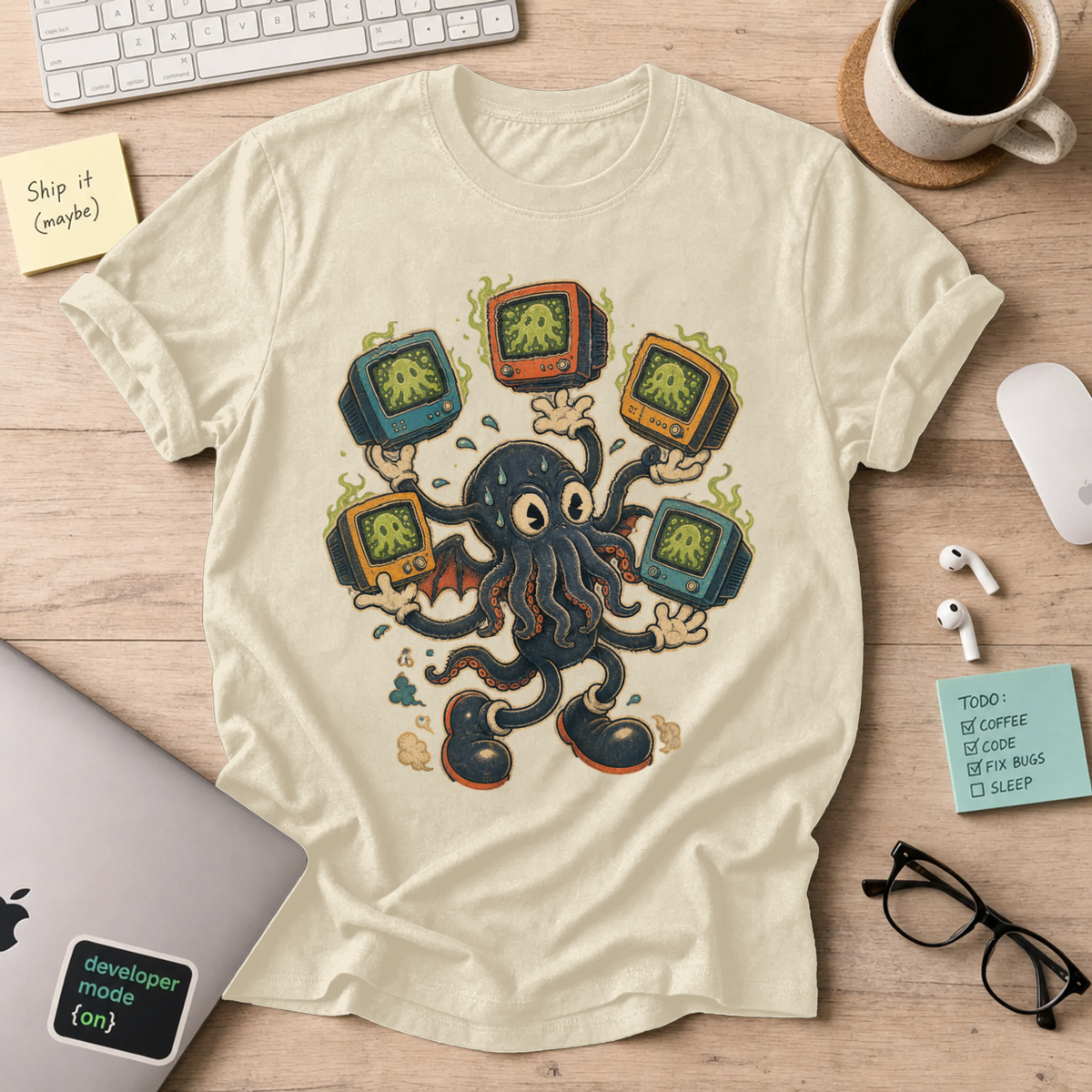 Octopus TV Monster Shirt — Natural