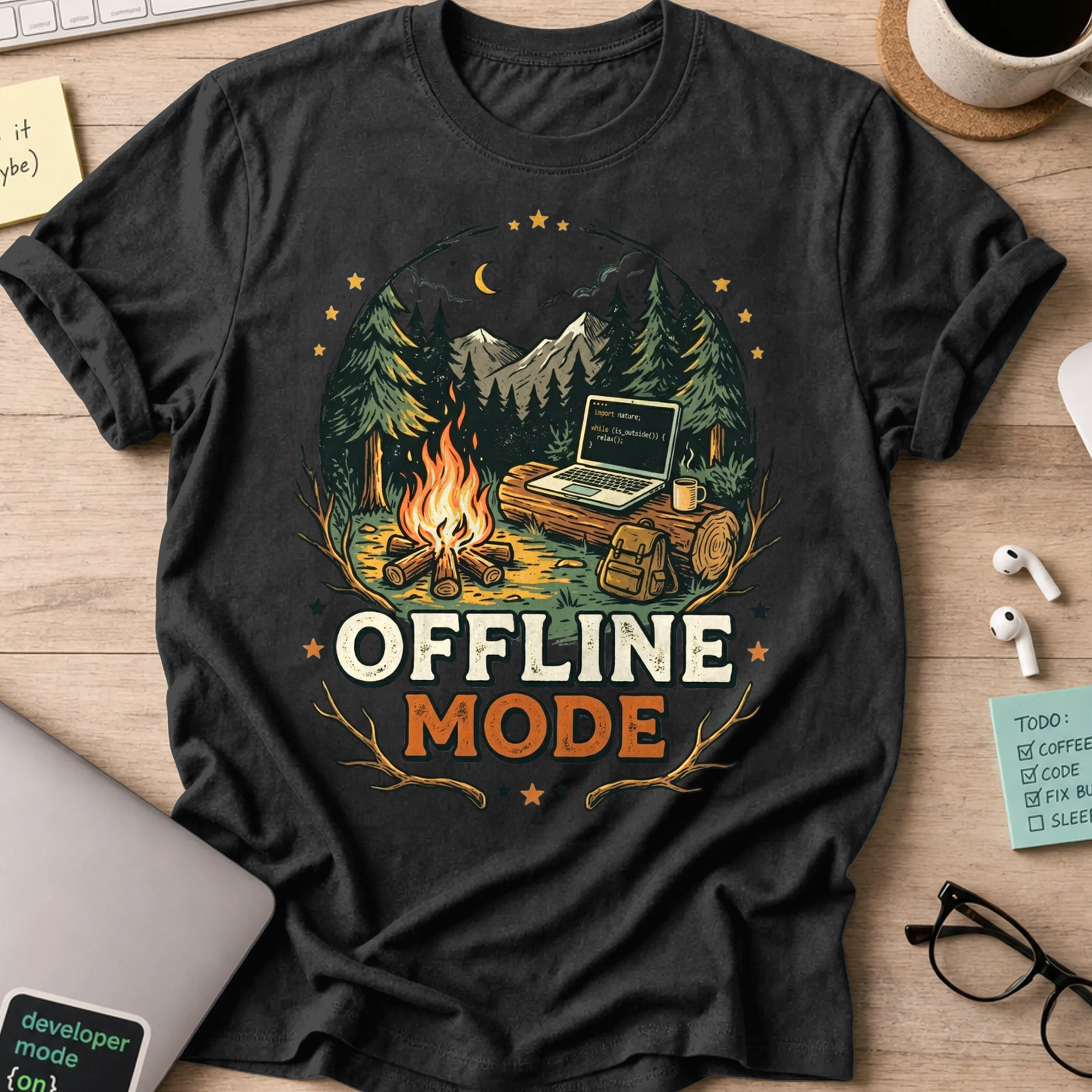 Offline Mode Campfire Shirt — Black