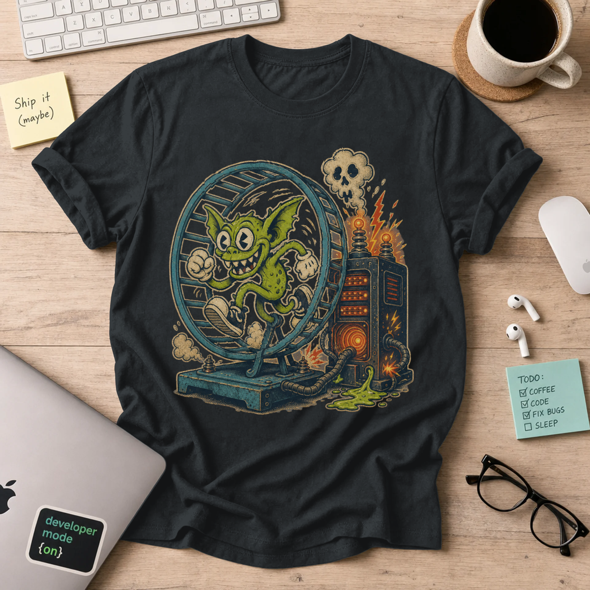 Gremlin in the Hamster Wheel Shirt — Black