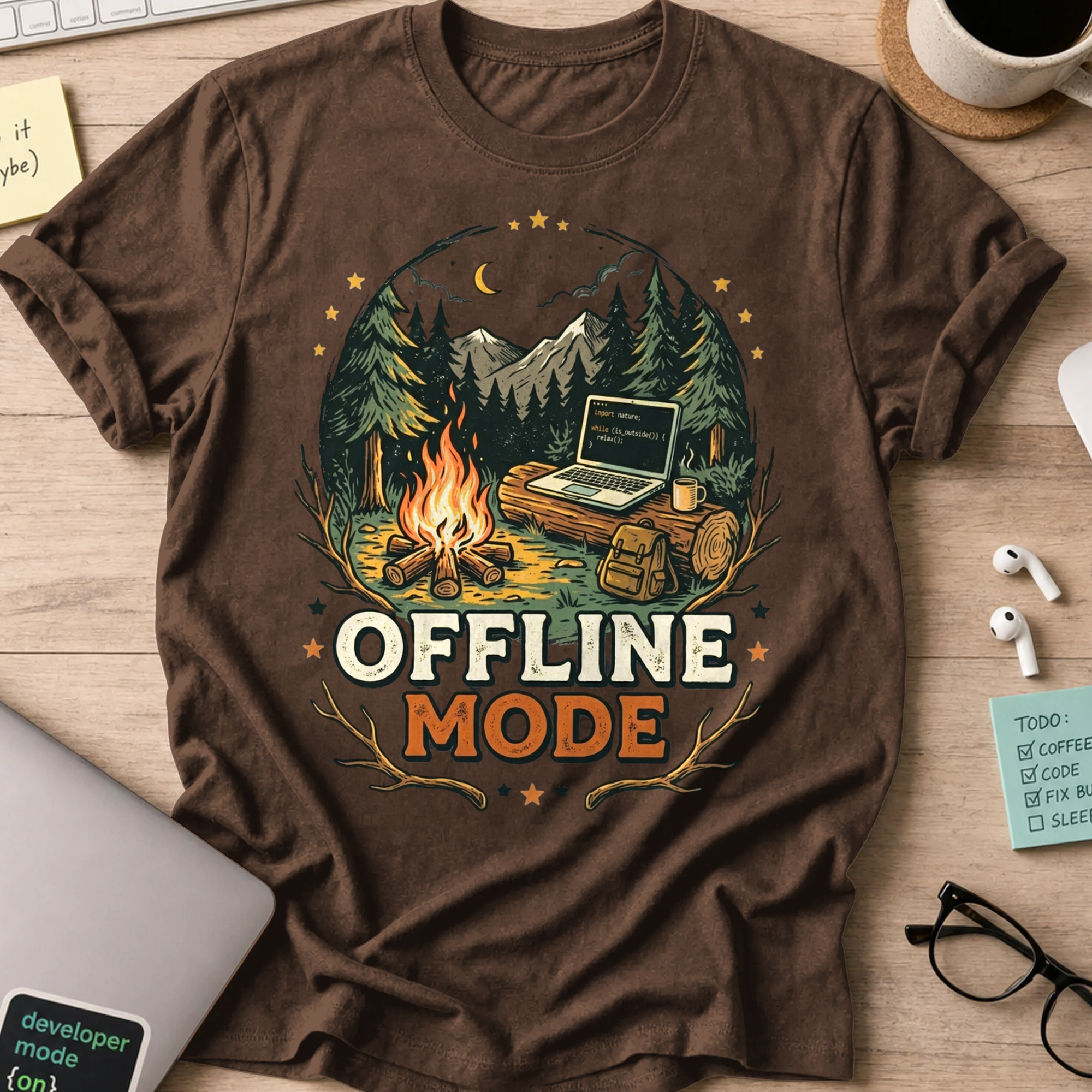 Offline Mode Campfire Shirt — Dark Chocolate