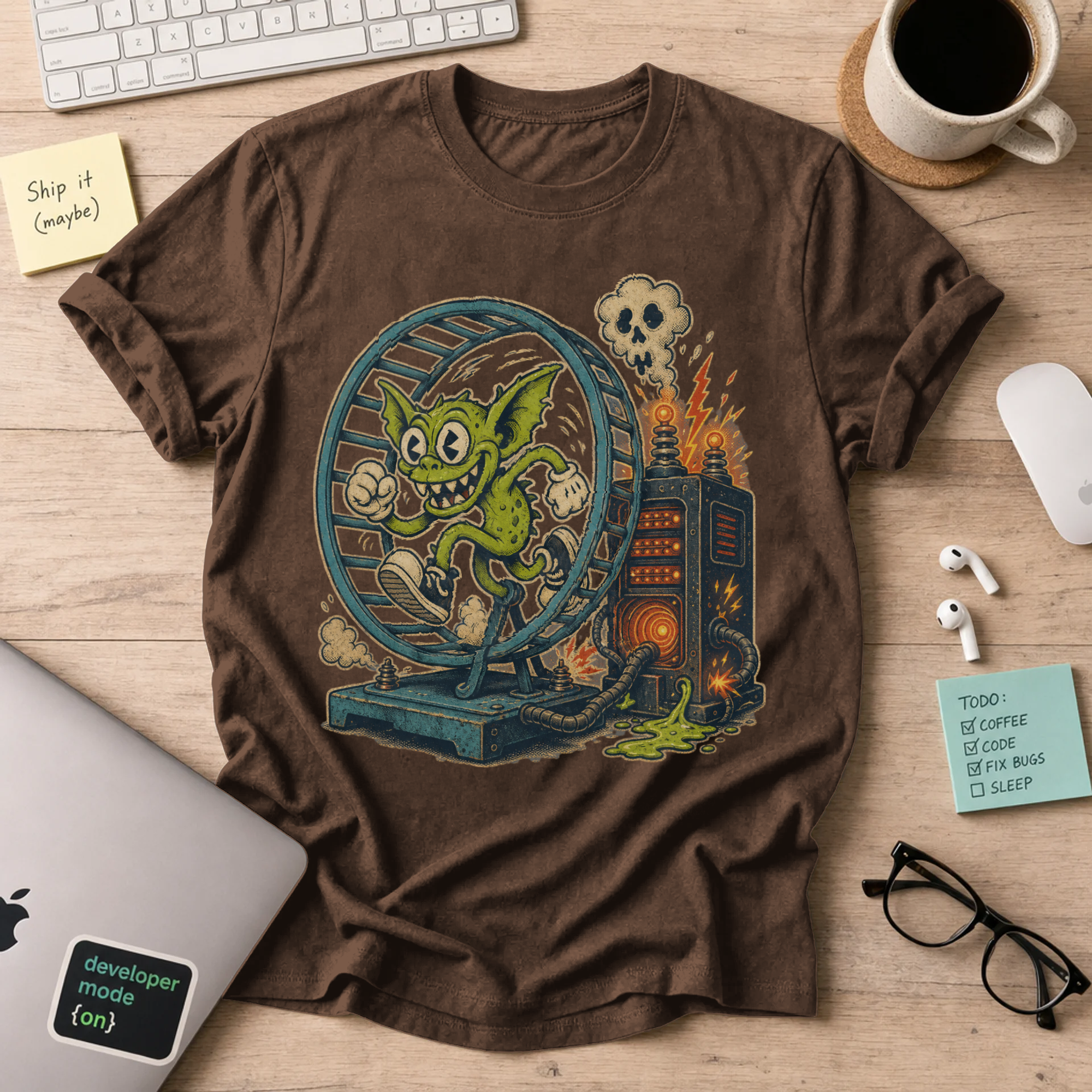 Gremlin in the Hamster Wheel Shirt — Dark Chocolate