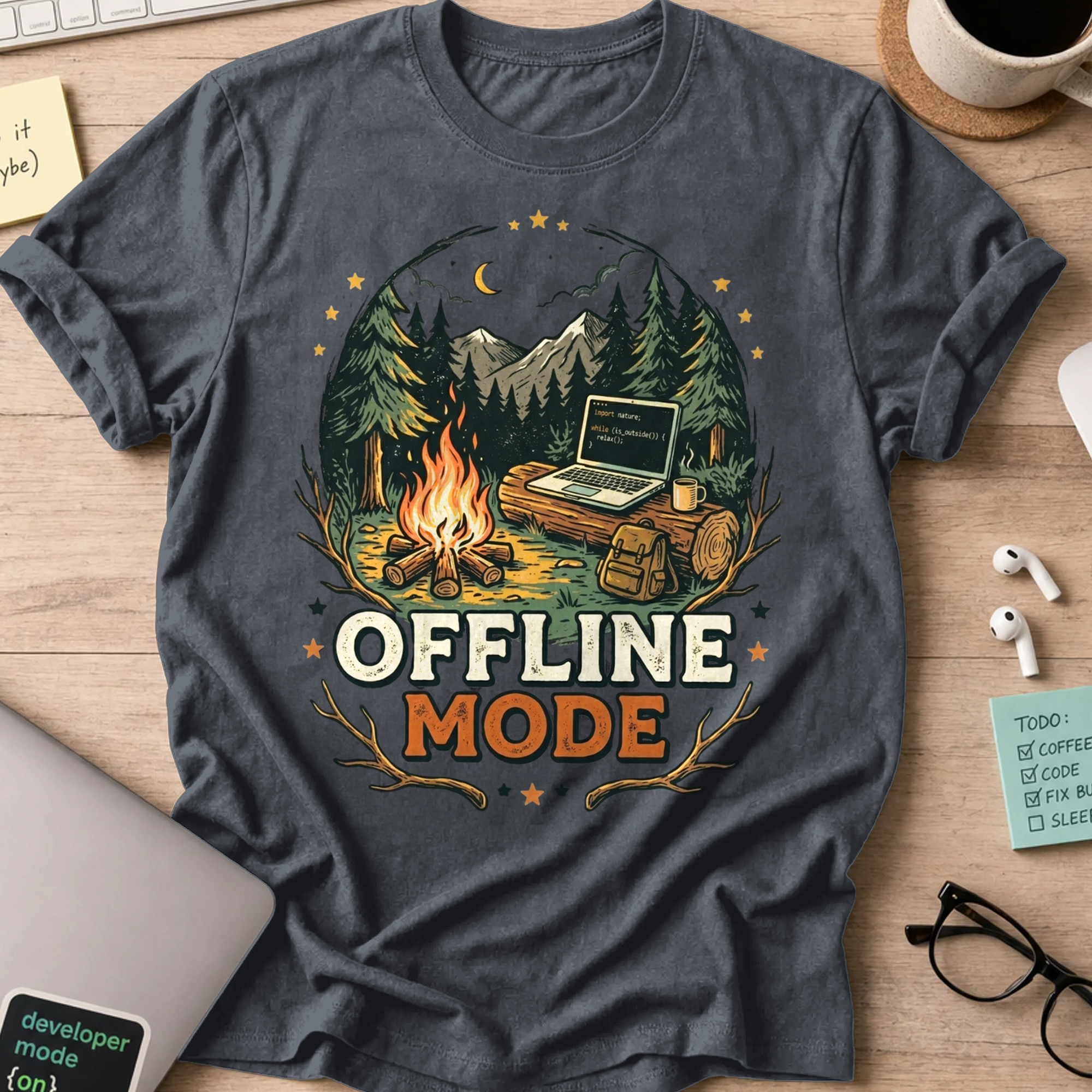 Offline Mode Campfire Shirt — Dark Heather