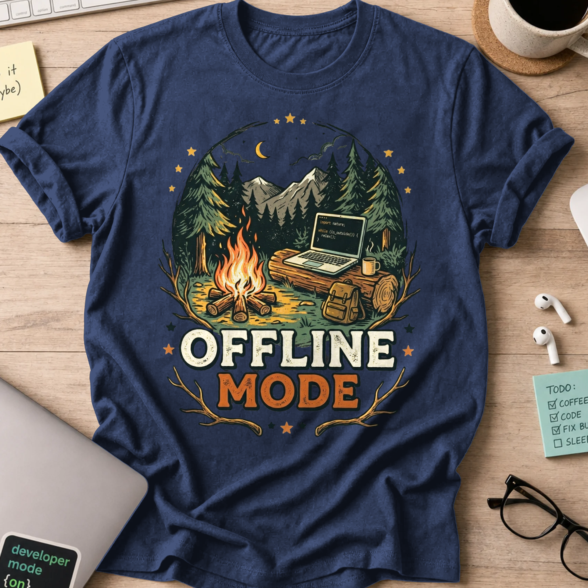 Offline Mode Campfire Shirt — Navy
