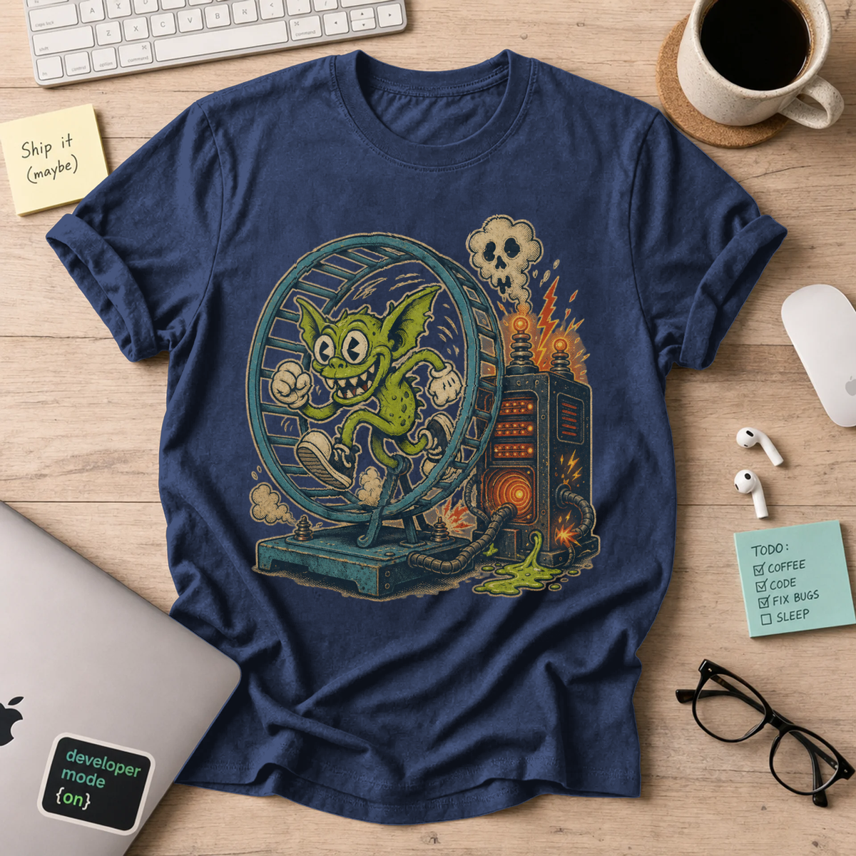 Gremlin in the Hamster Wheel Shirt — Navy