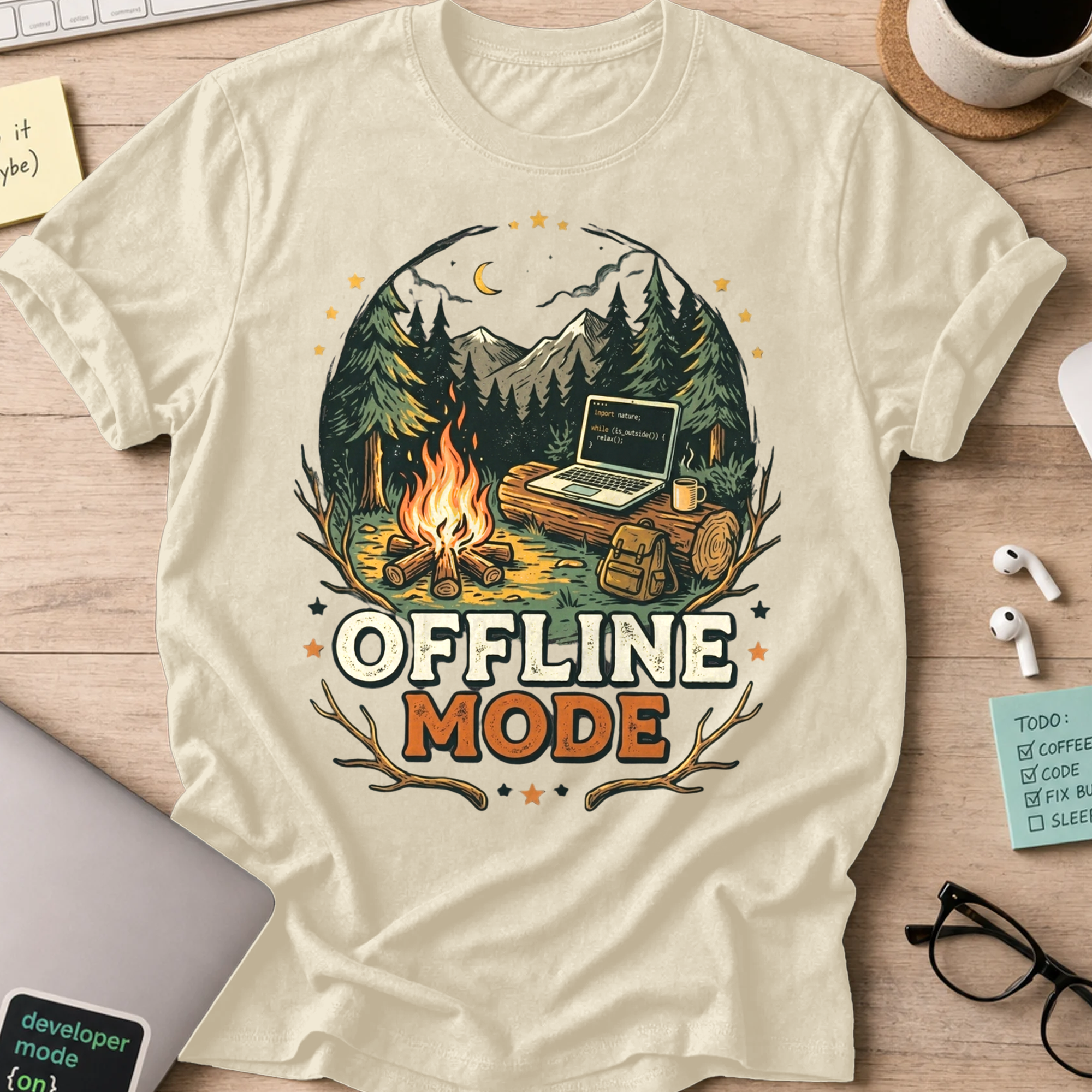 Offline Mode Campfire Shirt — Natural