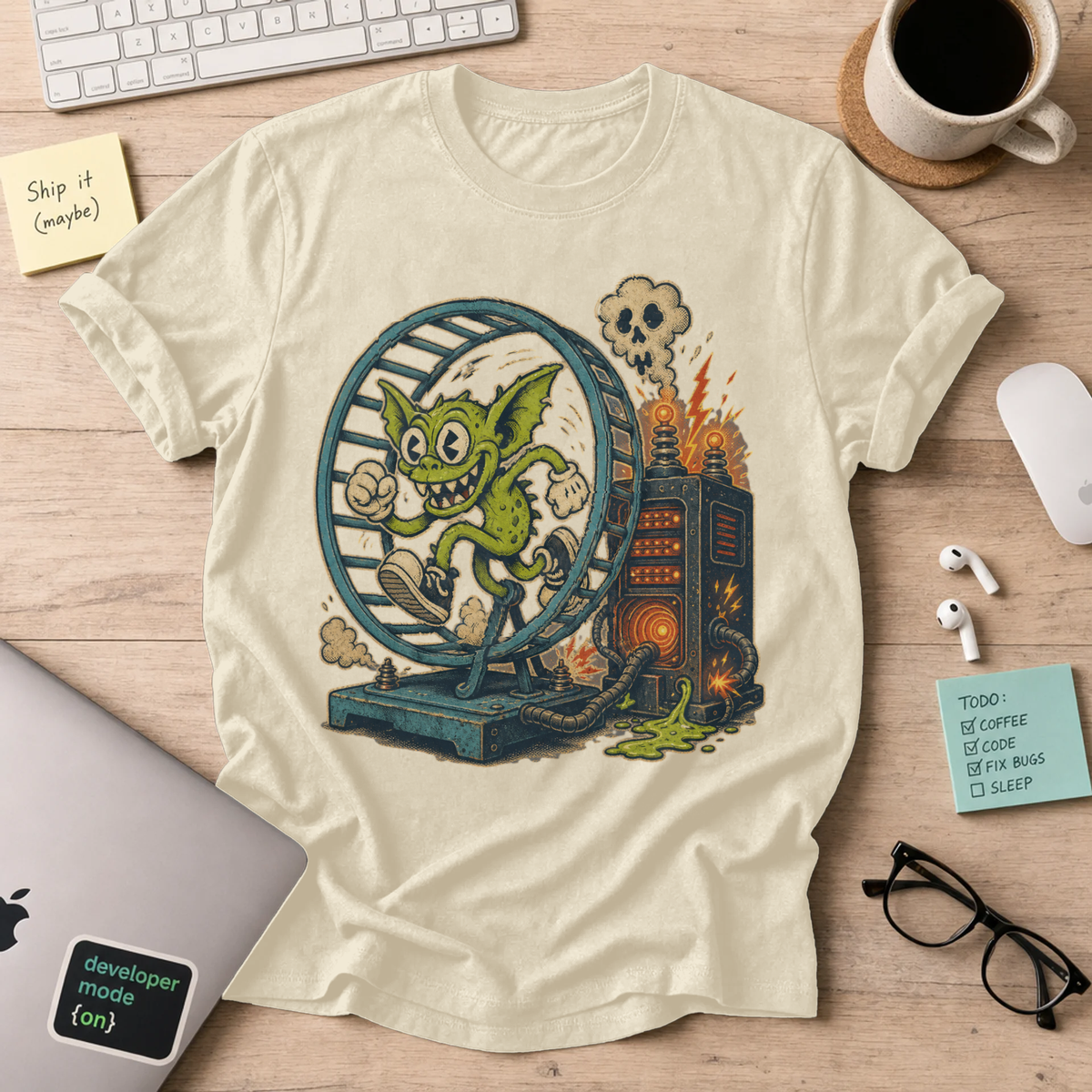 Gremlin in the Hamster Wheel Shirt — Natural