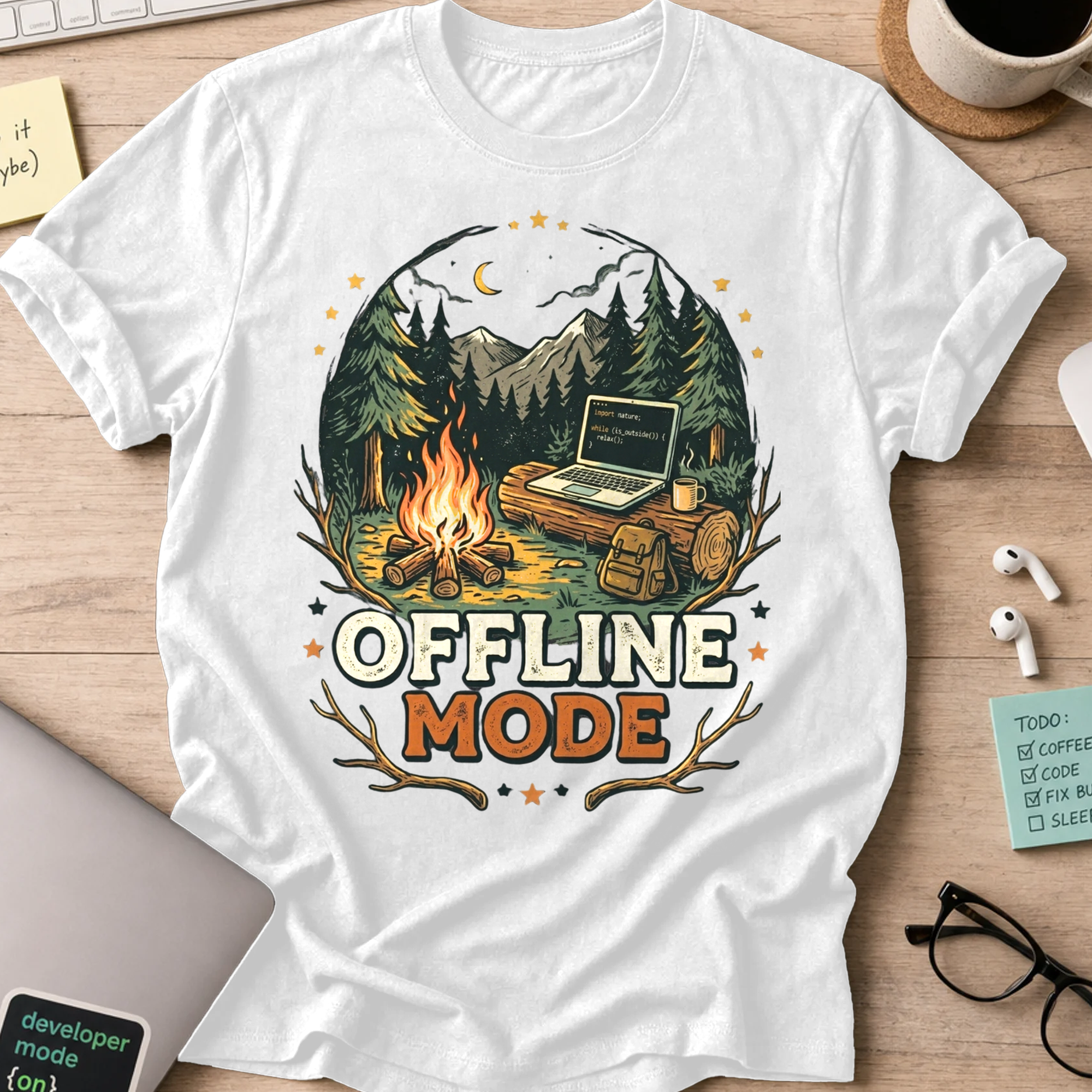 Offline Mode Campfire Shirt — White