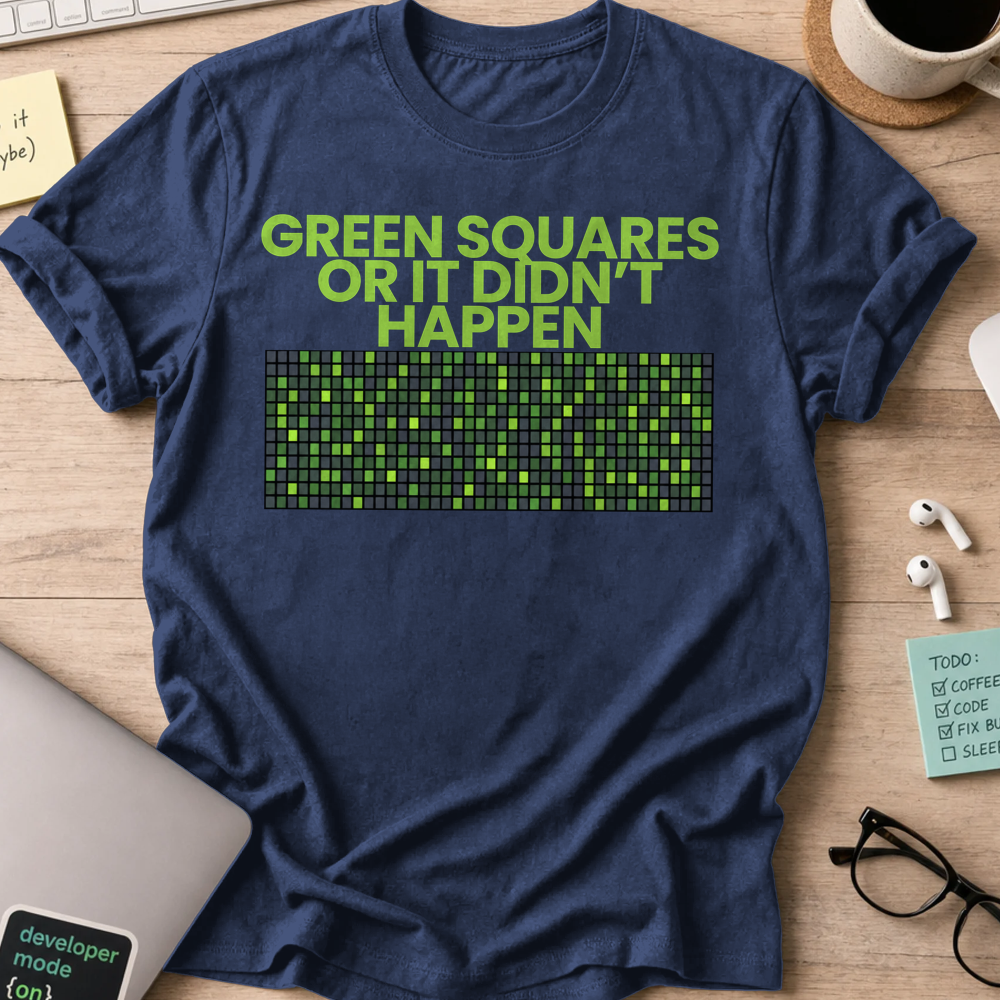 Green Squares or It Didnt Happen Shirt — Navy