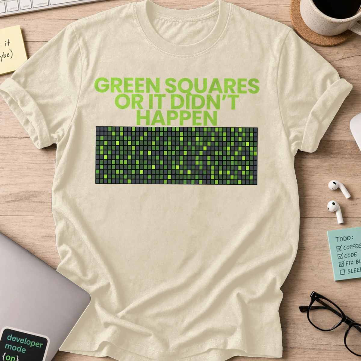 Green Squares or It Didnt Happen Shirt — Natural