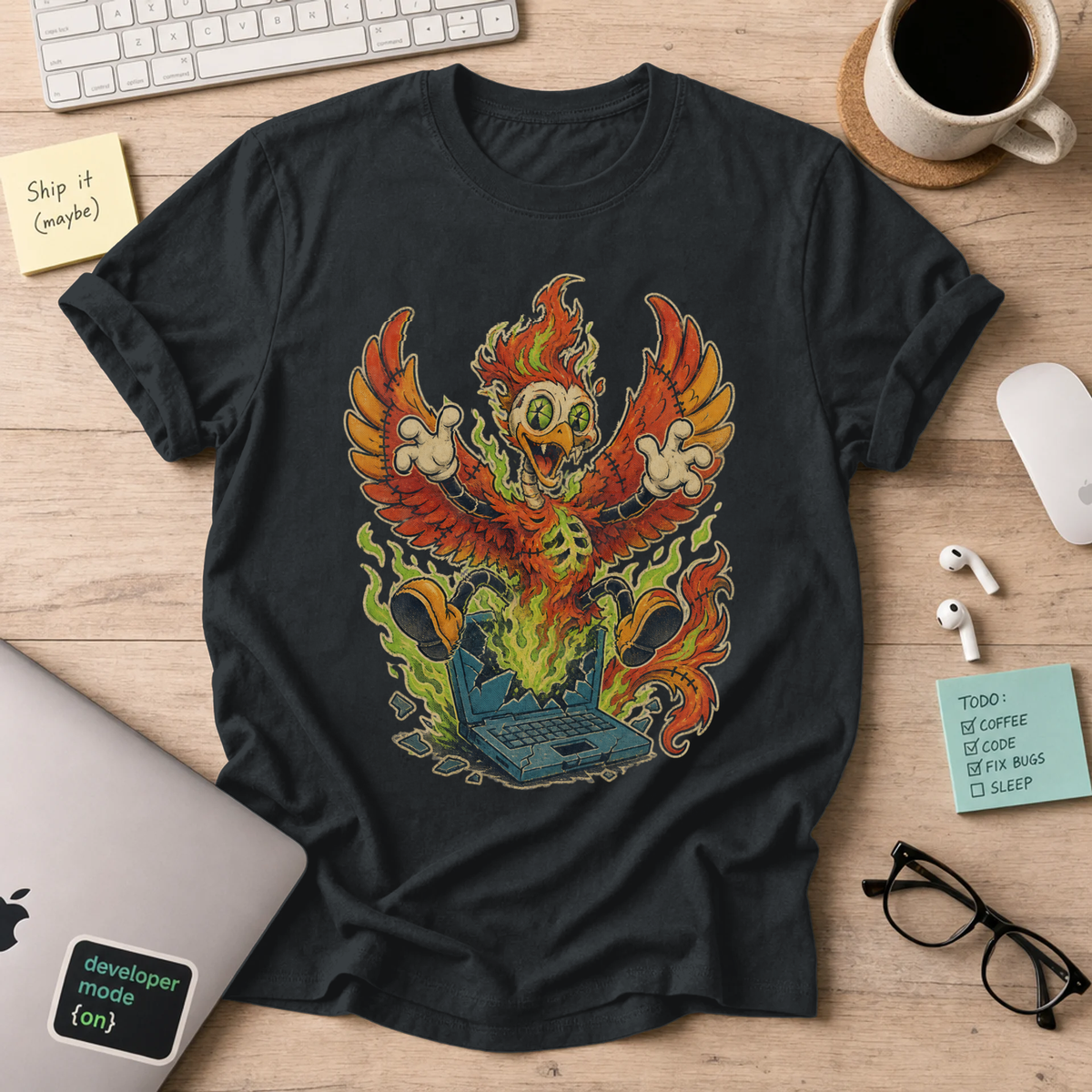 Phoenix Laptop Monster Shirt — Black