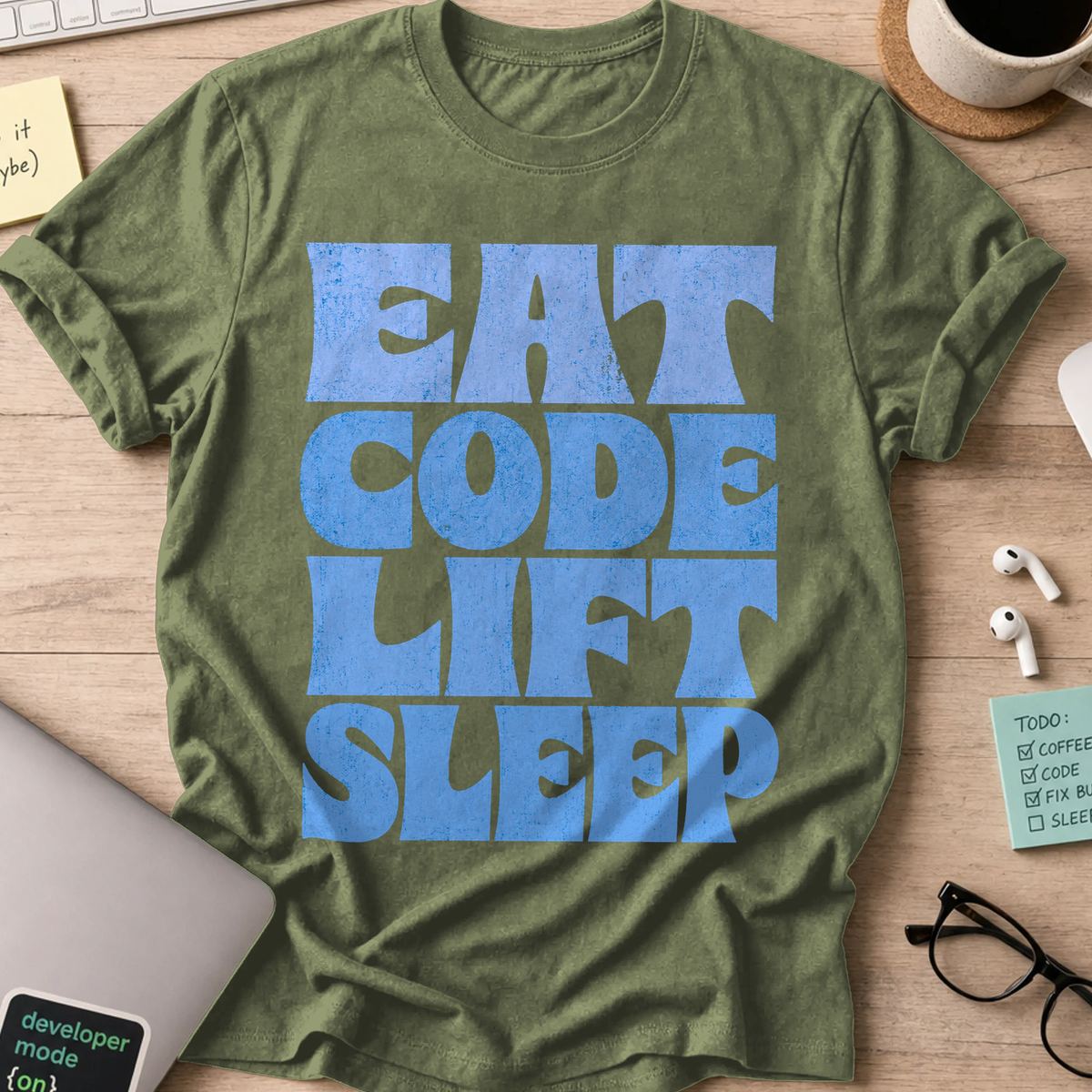 Eat Code Lift Sleep Bold Shirt - Military Green