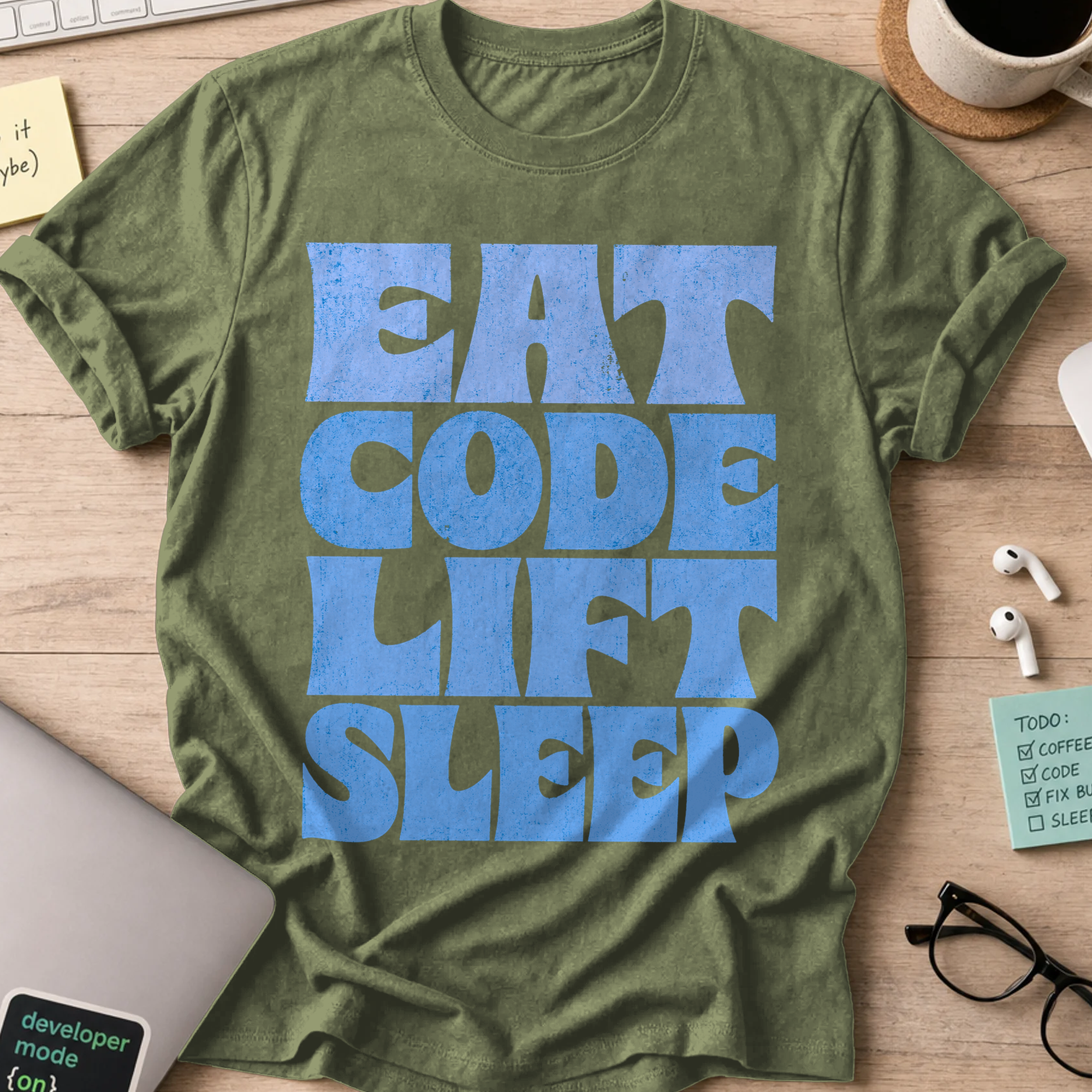 Eat Code Lift Sleep Bold Shirt - Military Green