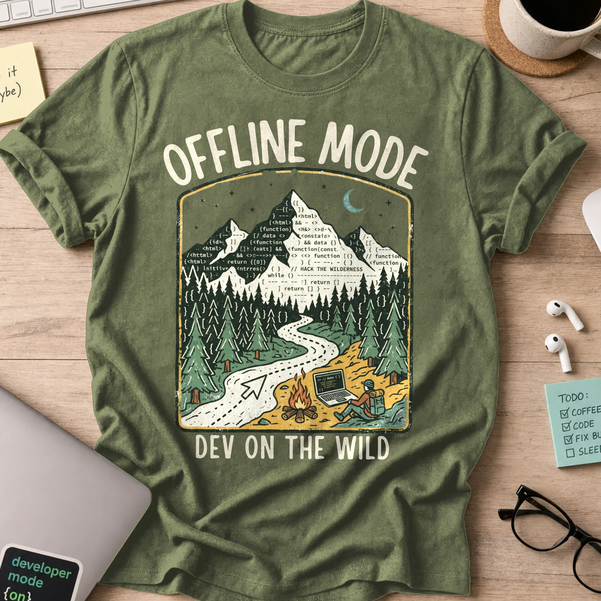 Offline Mode Dev On The Wild Shirt — Military Green
