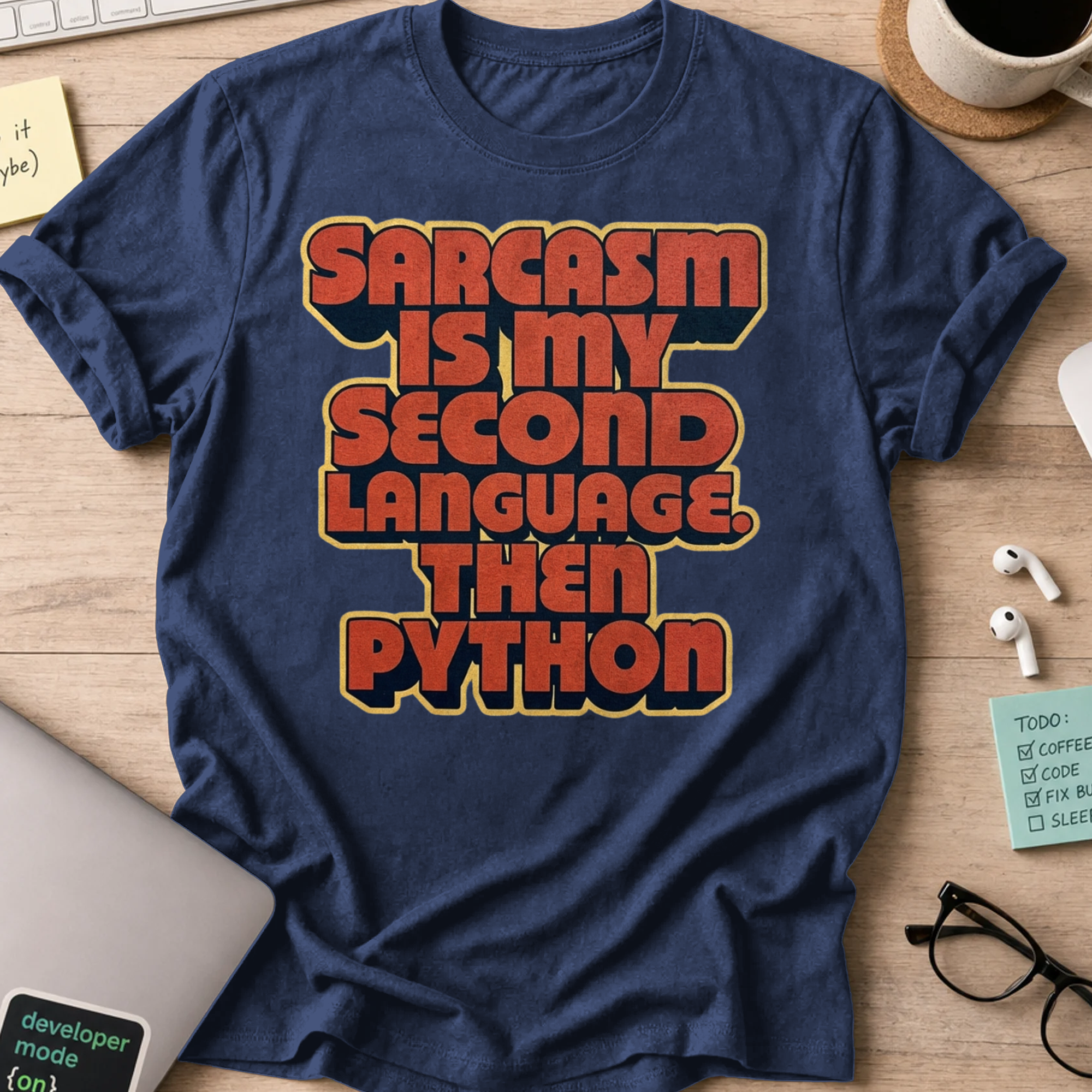 Sarcasm Is My Second Language Shirt — Navy