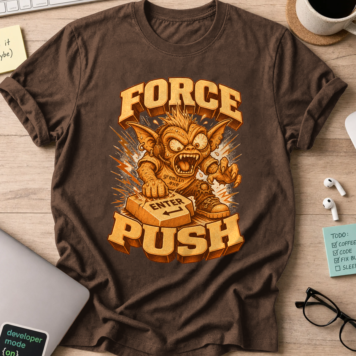 Force Push Gremlin Shirt — Dark Chocolate