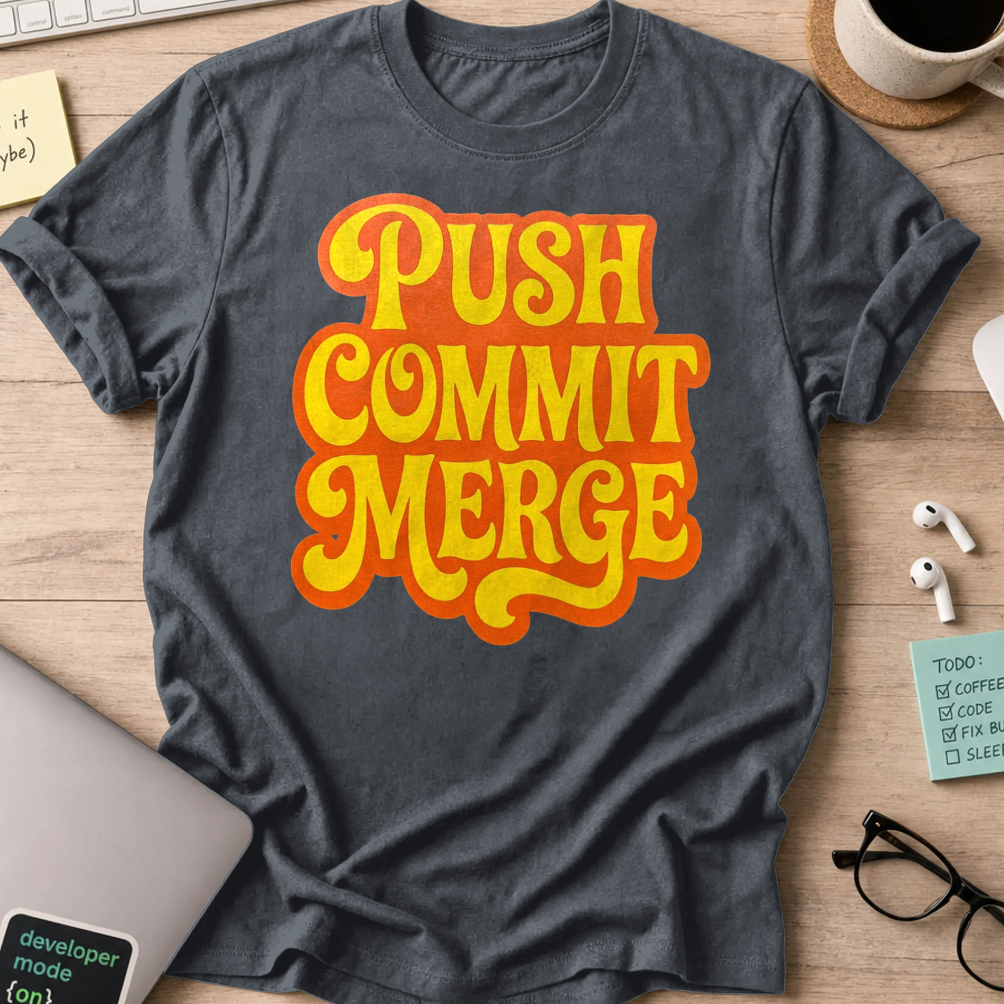 Push Commit Merge Shirt — Dark Heather