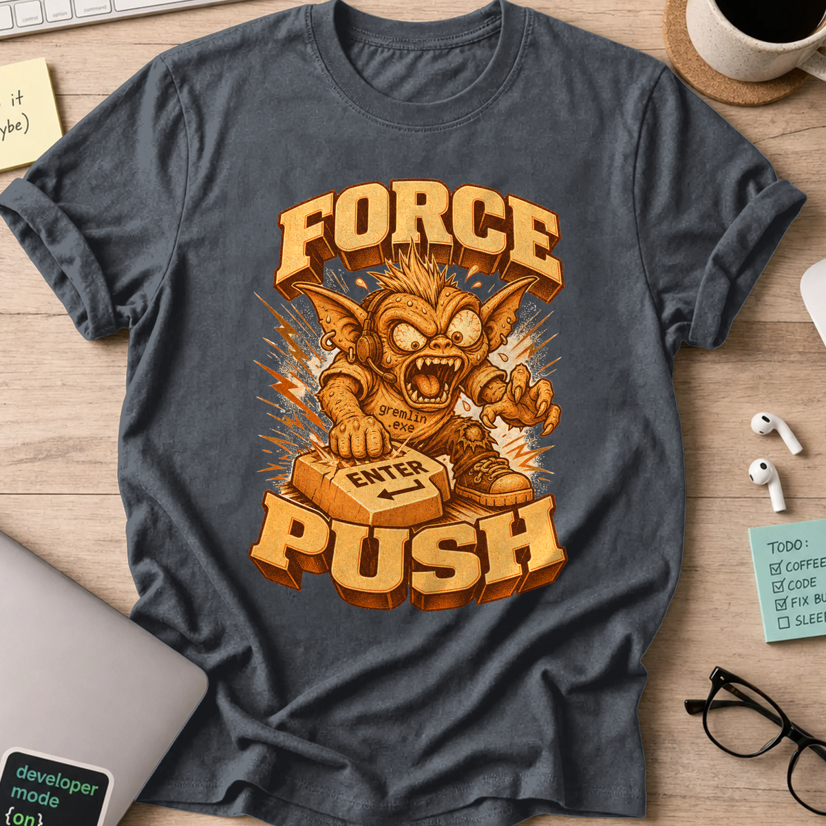 Force Push Gremlin Shirt — Dark Heather