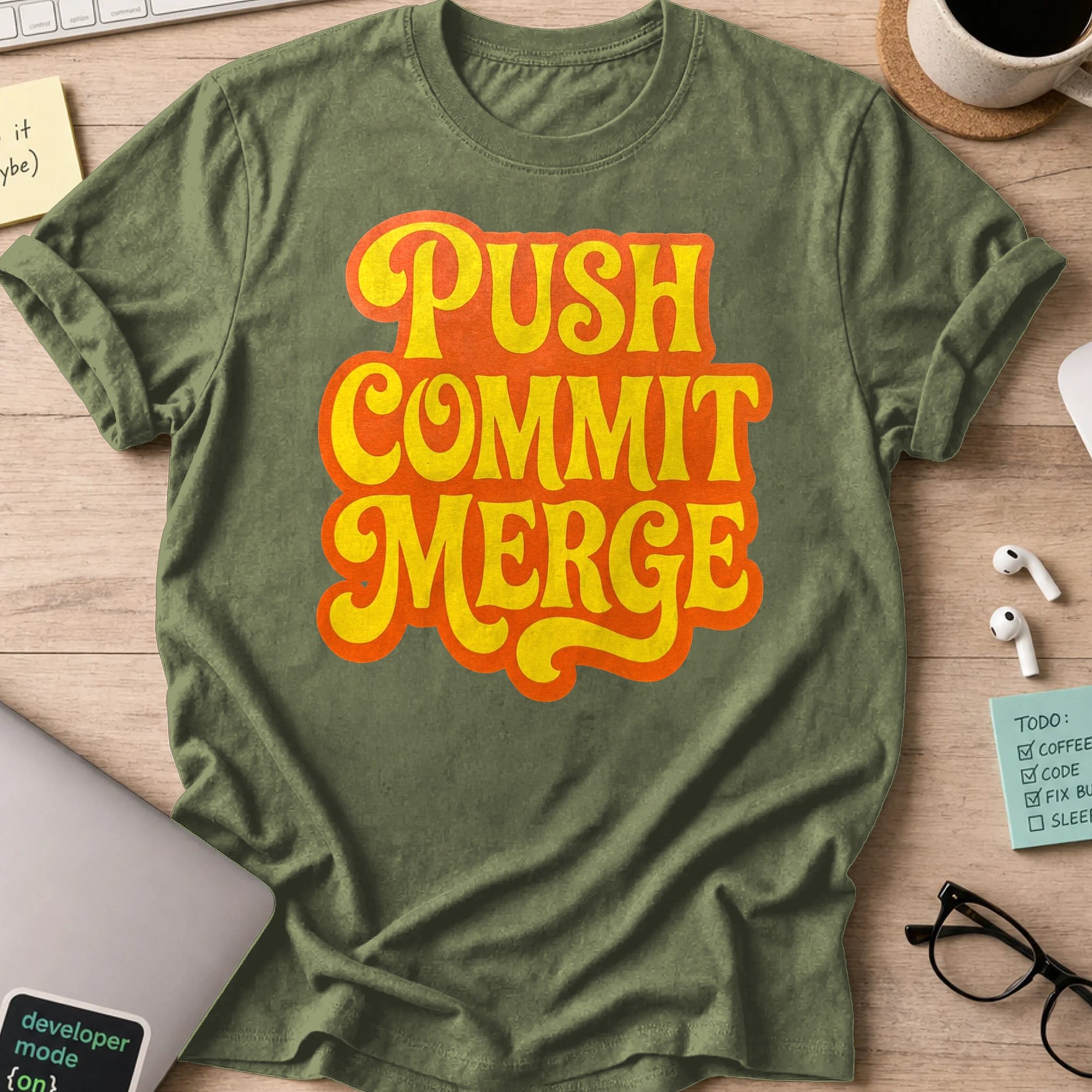 Push Commit Merge Shirt — Military Green