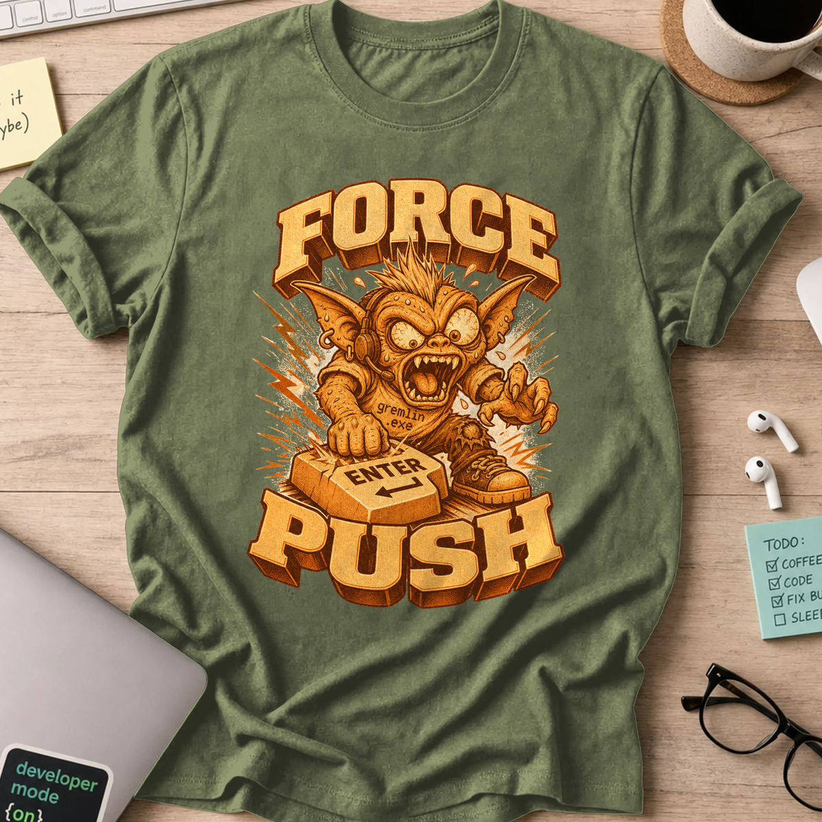 Force Push Gremlin Shirt — Military Green