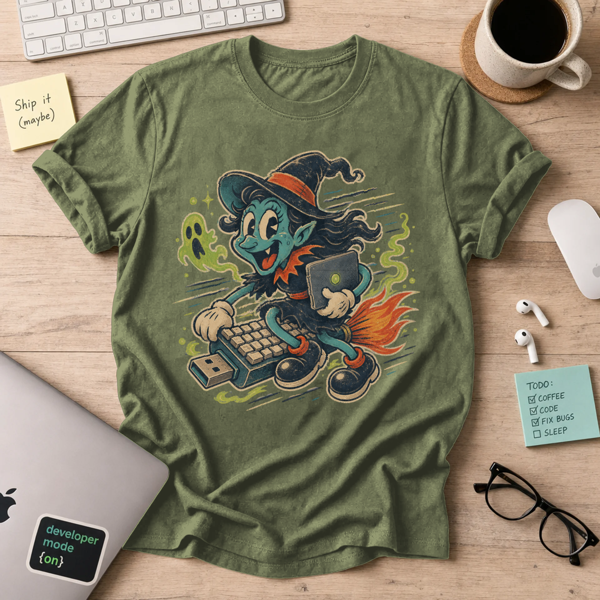 Witch Coder Shirt — Military Green