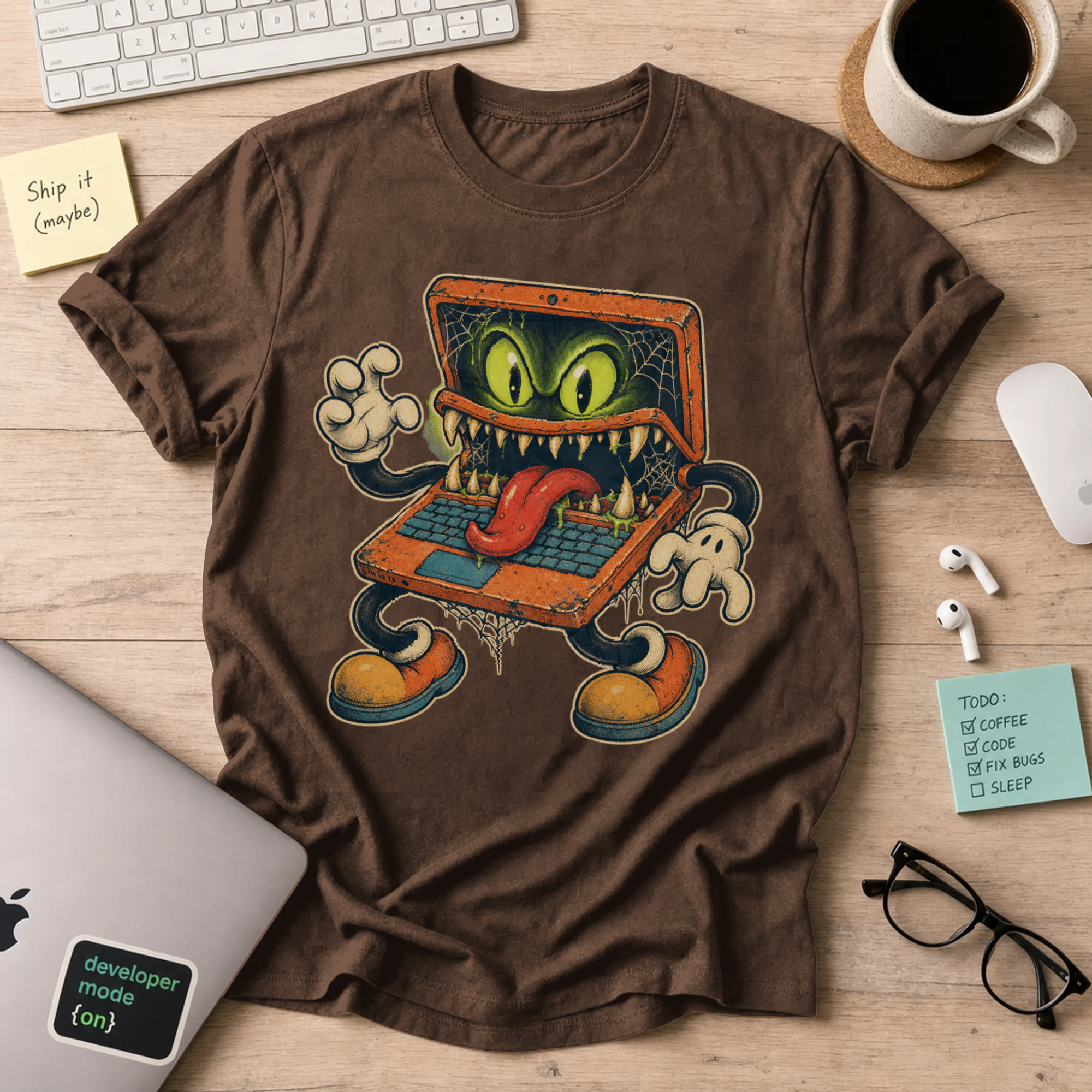 Possessed Laptop Shirt — Dark Chocolate