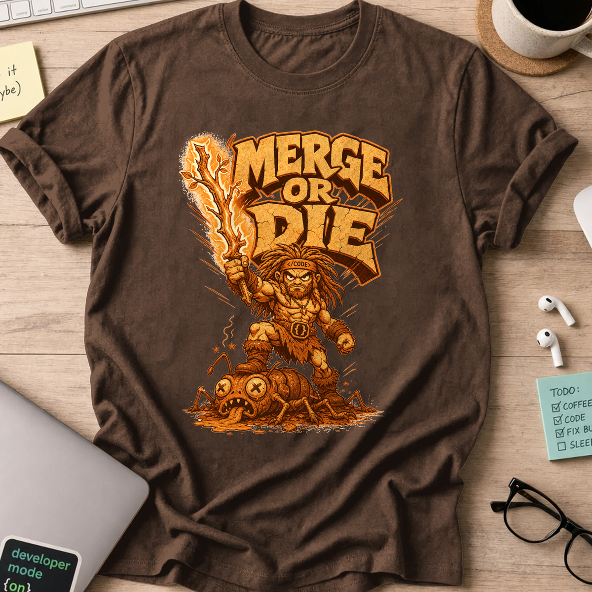 Merge or Die Shirt — Dark Chocolate