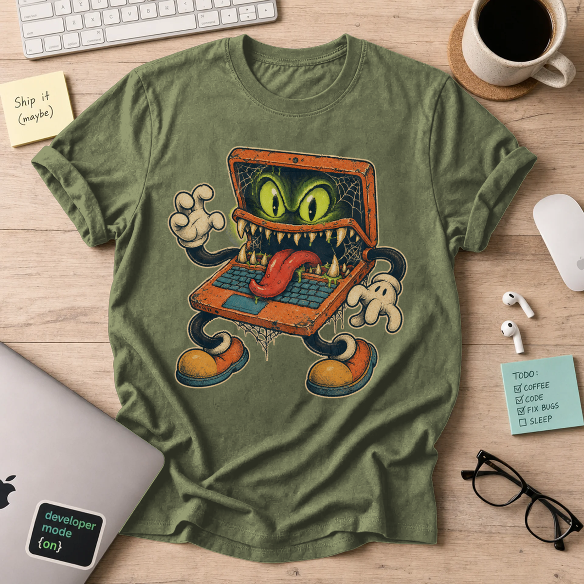 Possessed Laptop Shirt — Military Green