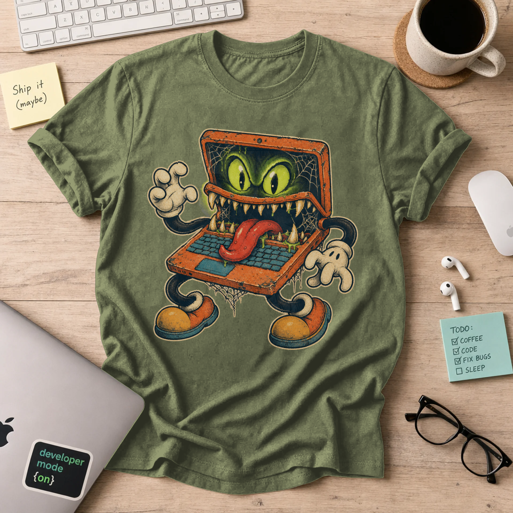 Possessed Laptop Shirt — Military Green