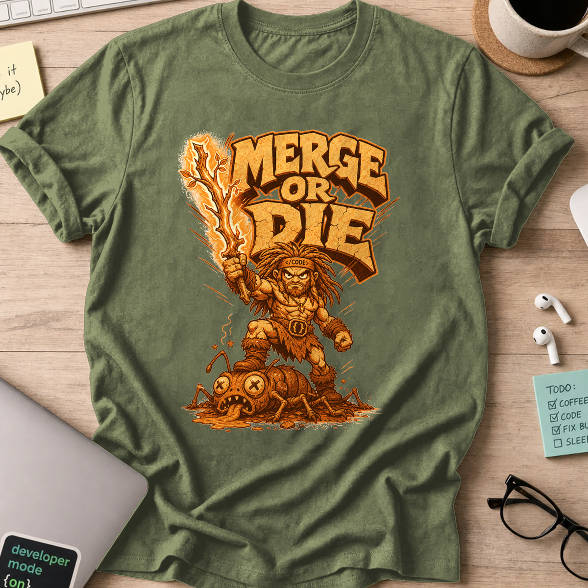 Merge or Die Shirt — Military Green