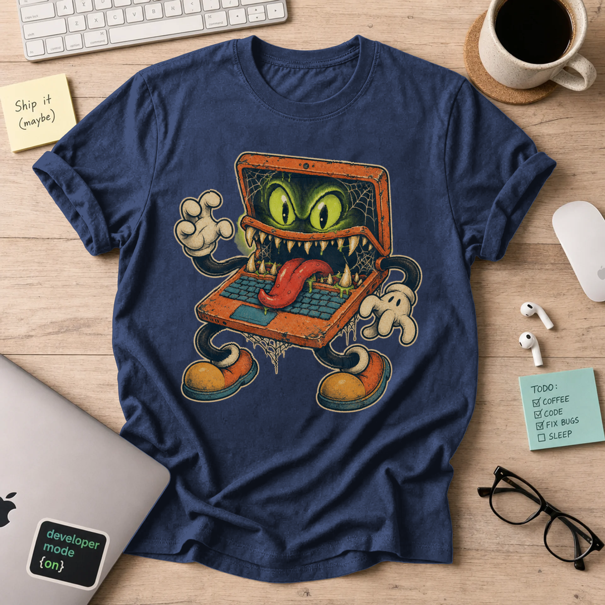 Possessed Laptop Shirt — Navy