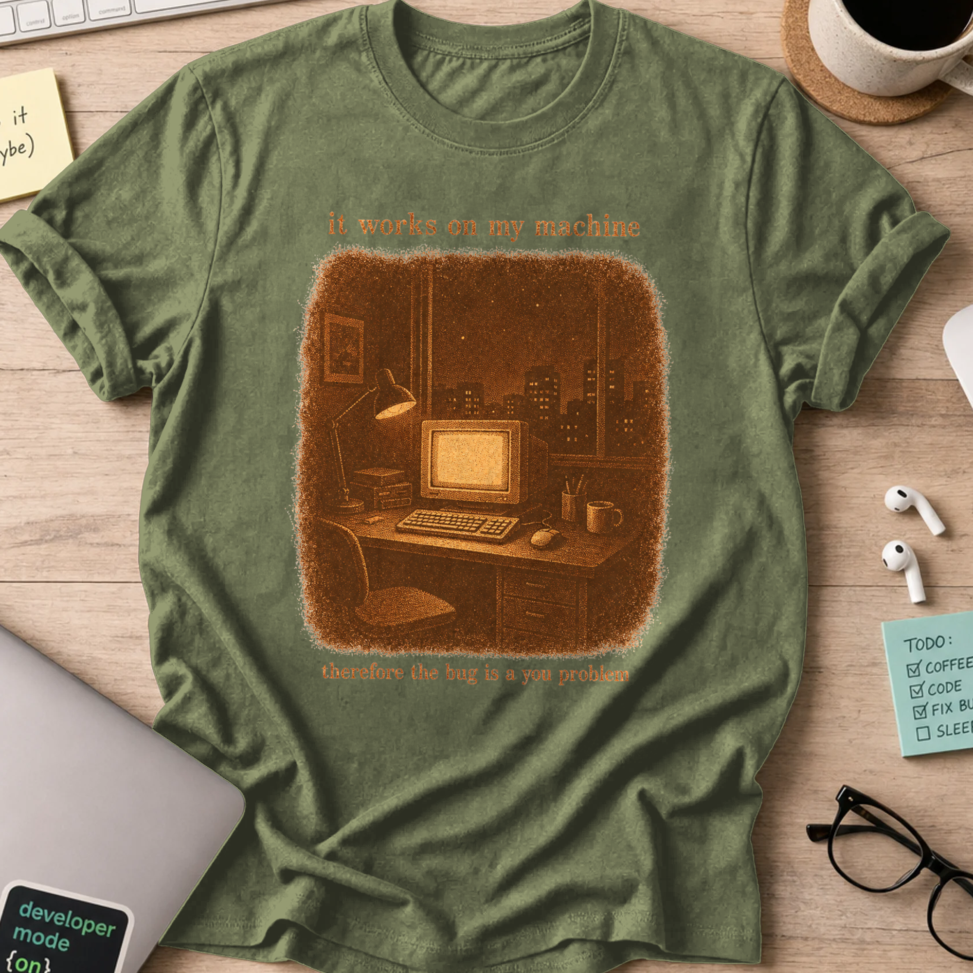 Works on My Machine Bug Shirt — Military Green