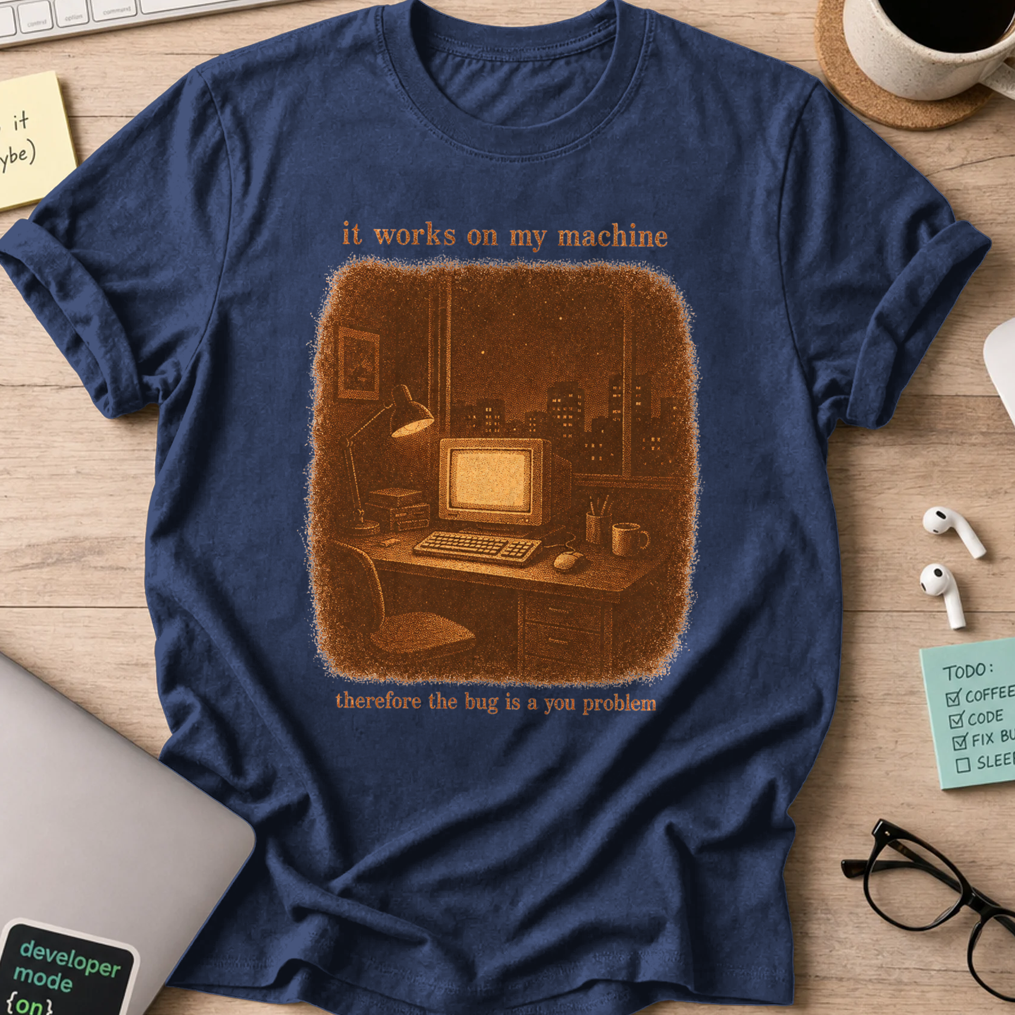 Works on My Machine Bug Shirt — Navy