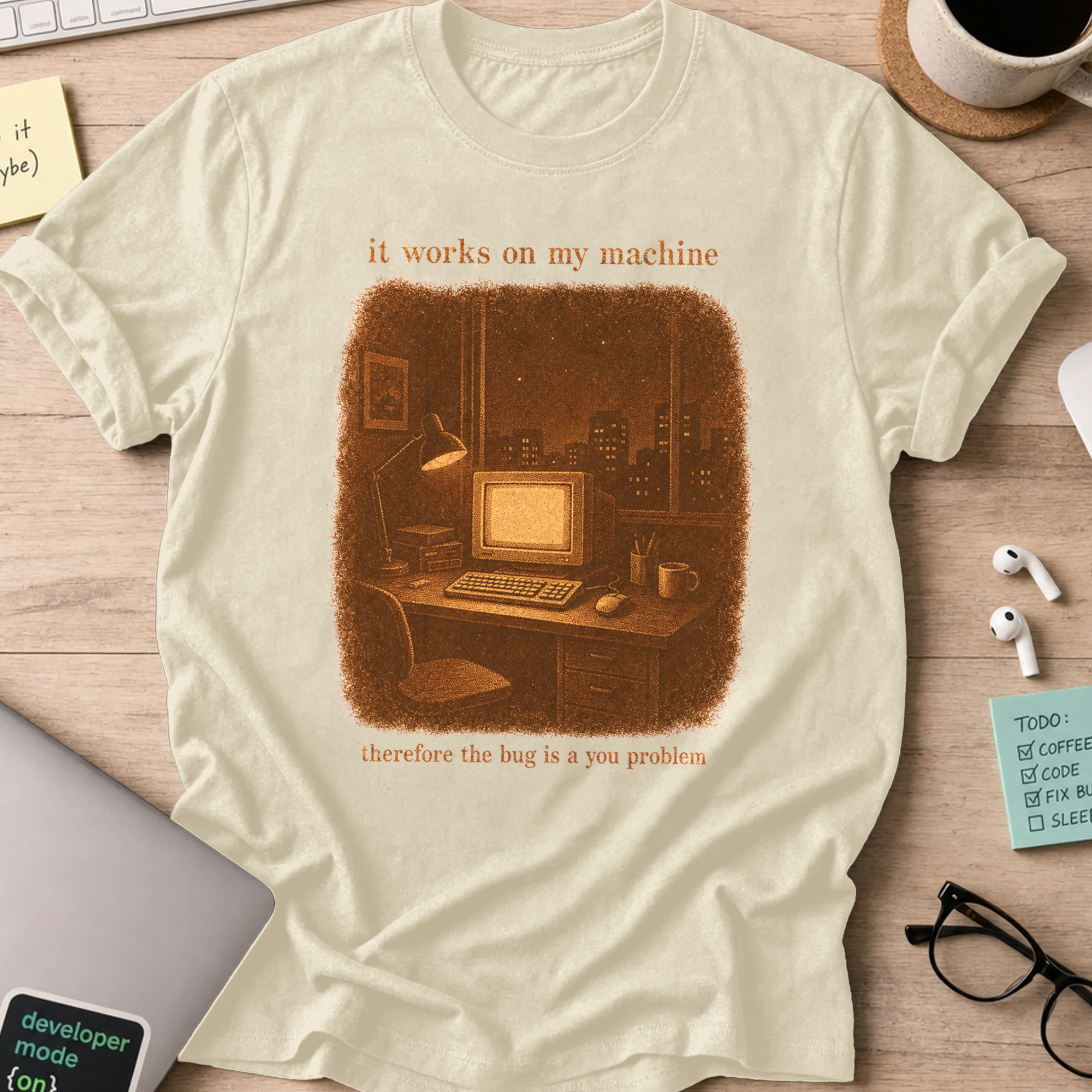Works on My Machine Bug Shirt — Natural