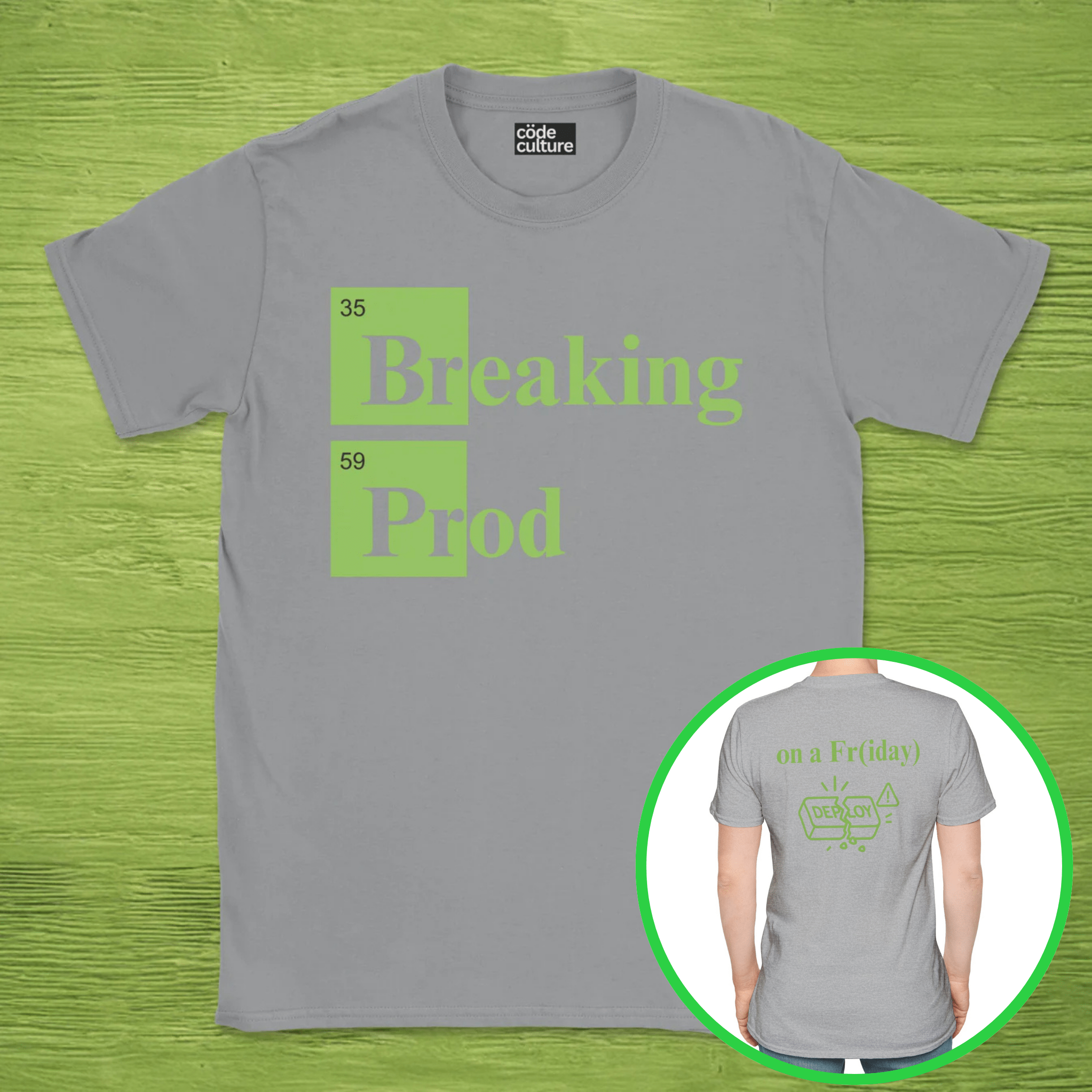 Code Culture Breaking Prod on a friday shirt funny programmer T-Shirt in Sport Grey — Code Culture developer clothing
