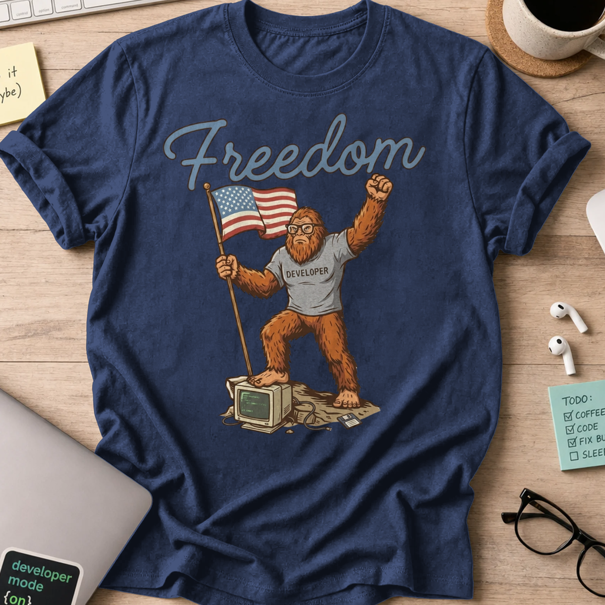 Freedom Bigfoot Flag Shirt - Navy