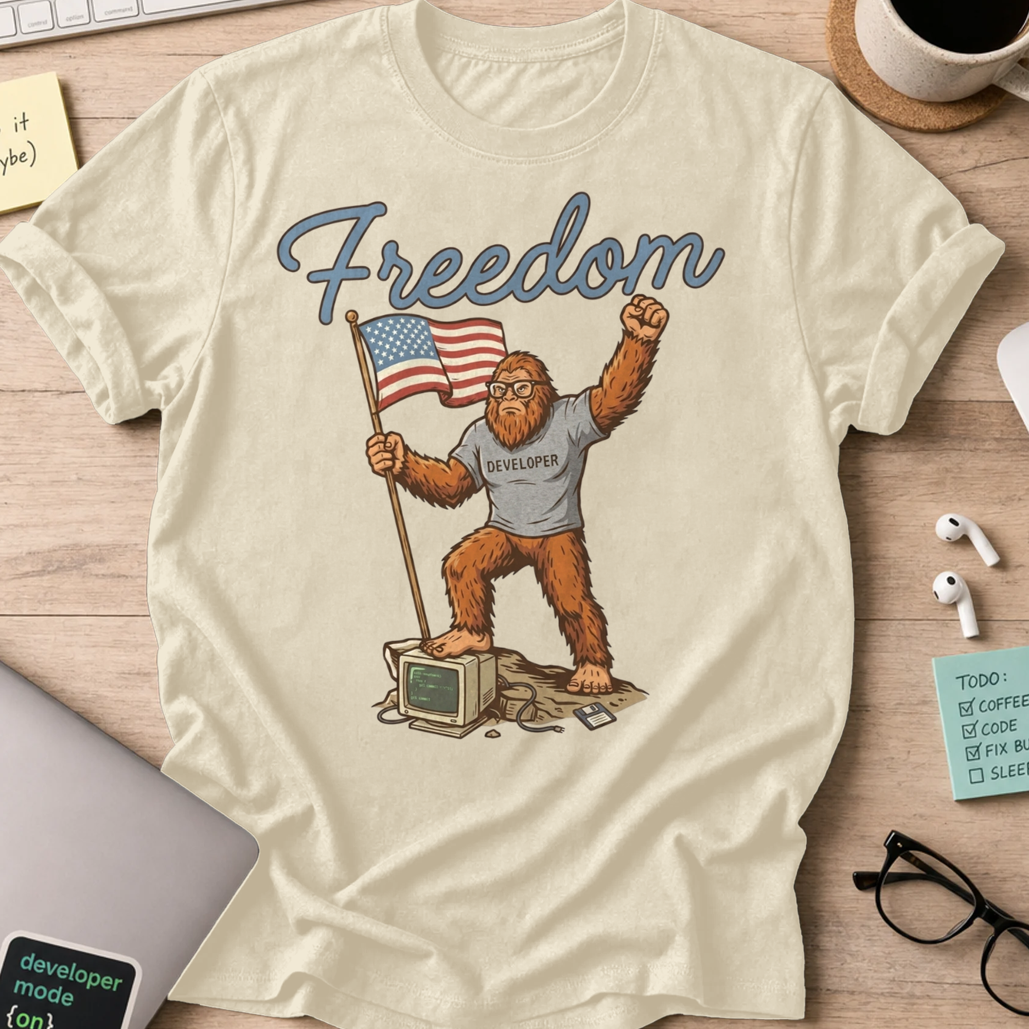 Freedom Bigfoot Flag Shirt - Natural