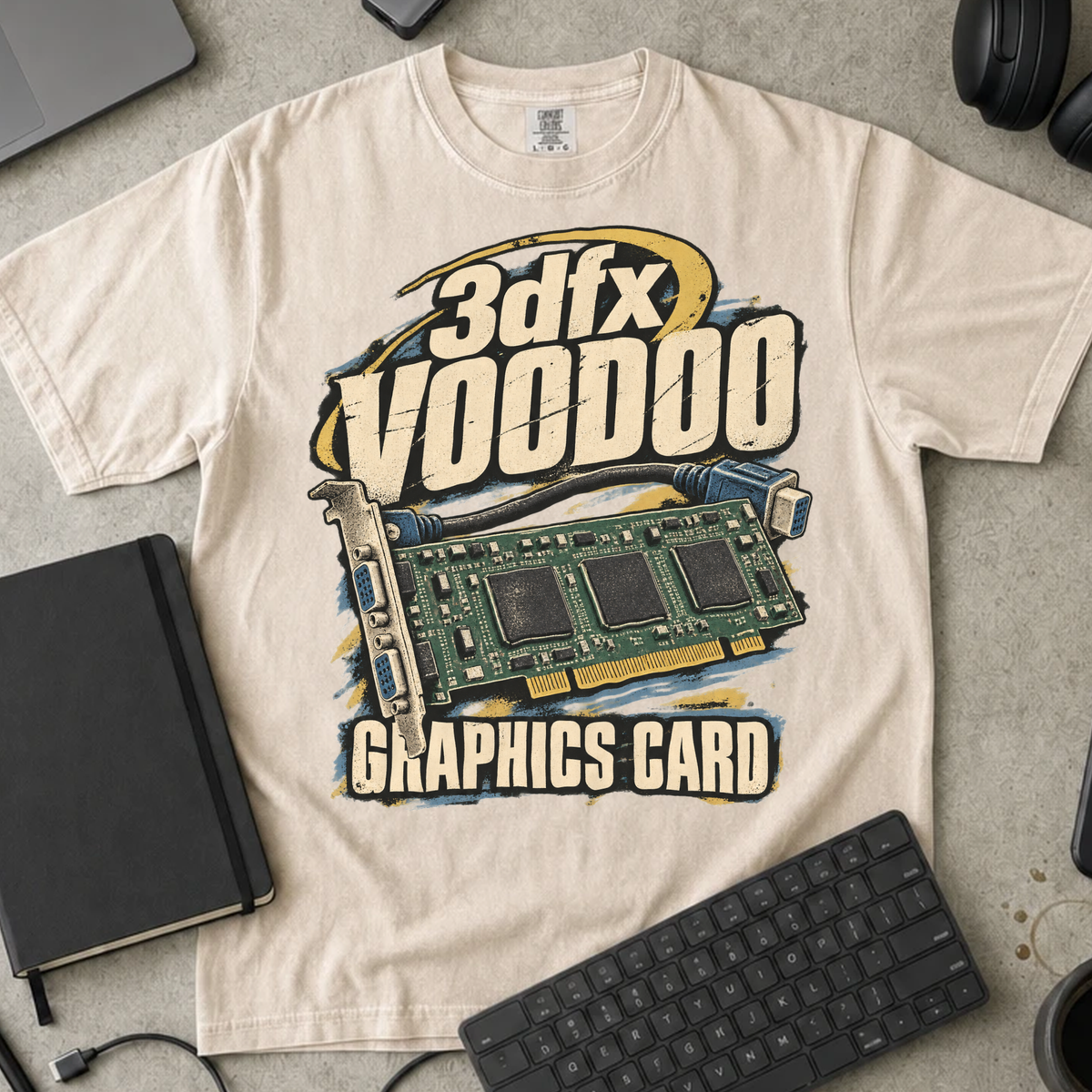 3dfx Voodoo Graphics Card Shirt — Ivory Comfort Colors 1717 flat lay