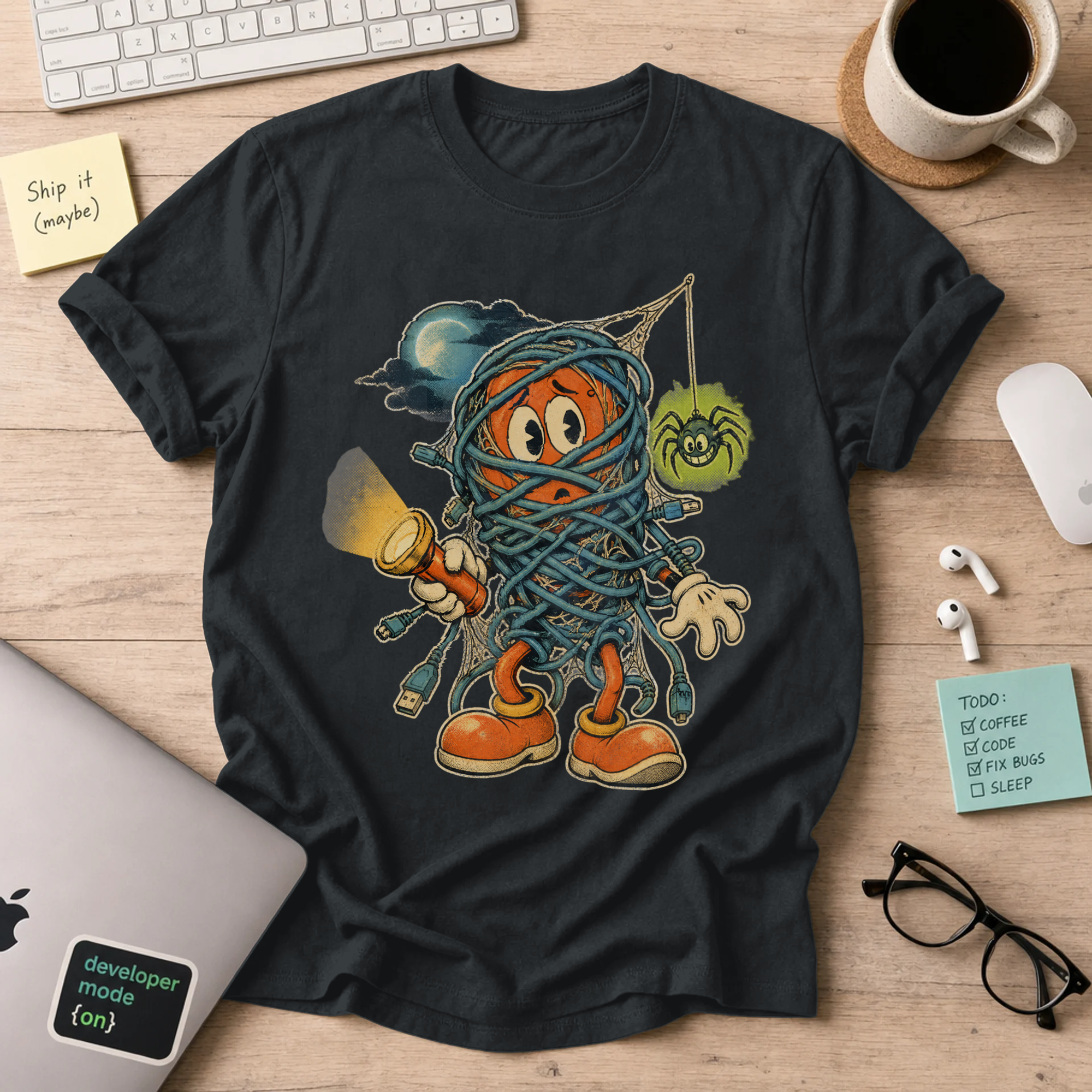 Tangled Cables Halloween Shirt — Black