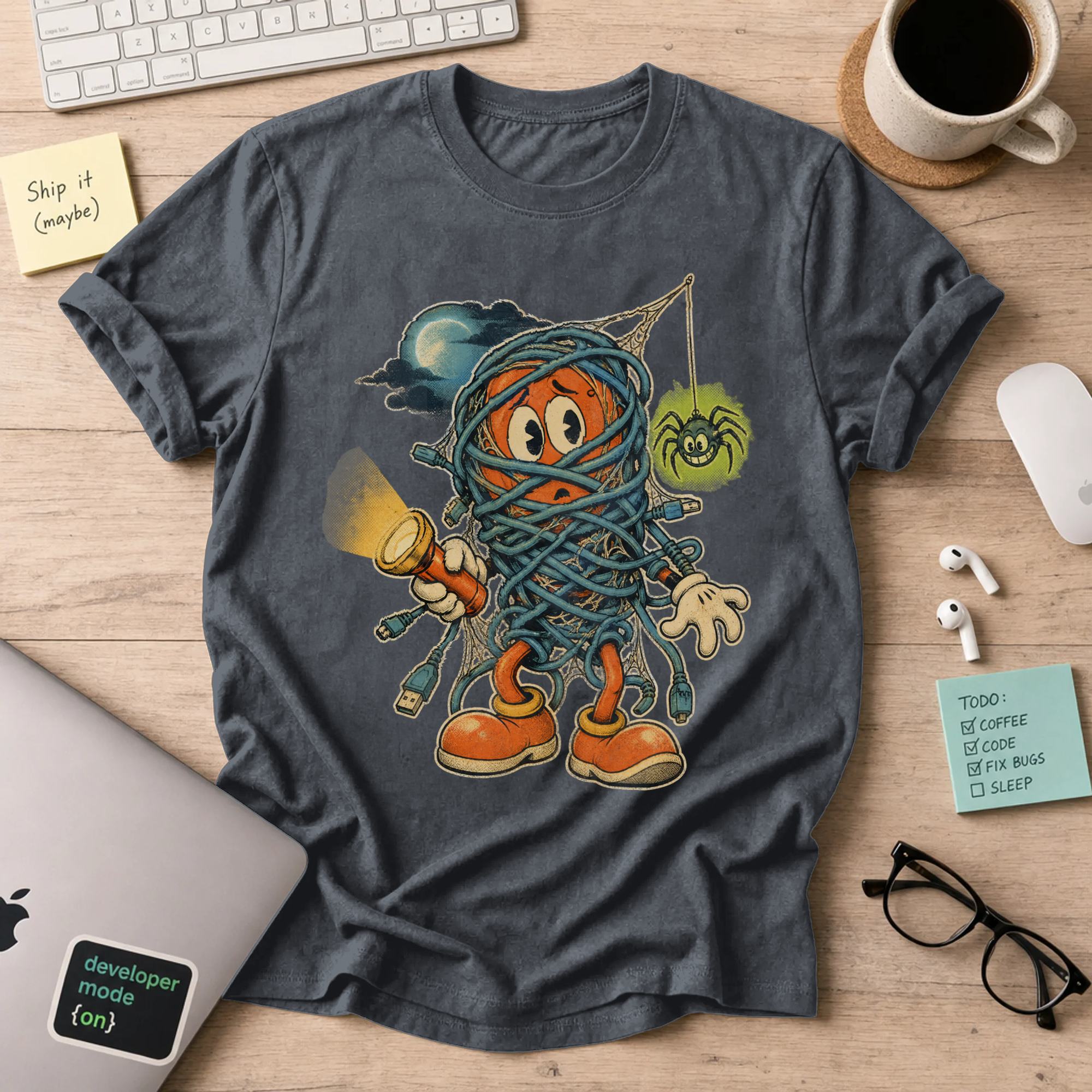 Tangled Cables Halloween Shirt — Dark Heather